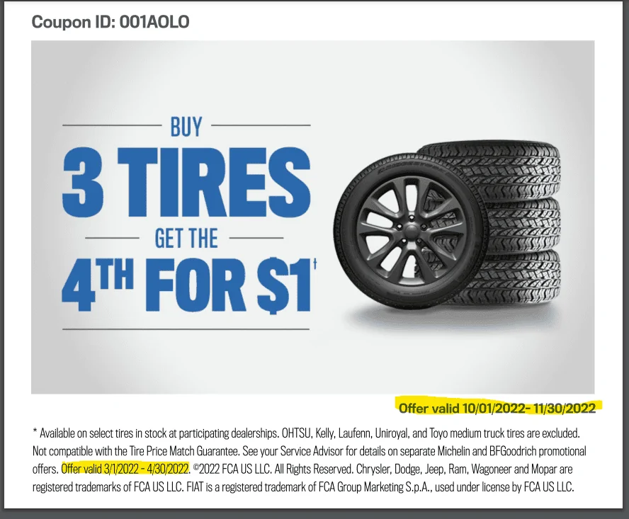 Jeep Gladiator Ughm... pretty sure someone needs to proofread their own tire coupons... 1667698991034