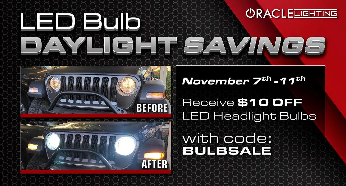 Jeep Gladiator Beat the dark by upgrading your lights to  the brightest LED bulbs! daylightsavings-jeepforum