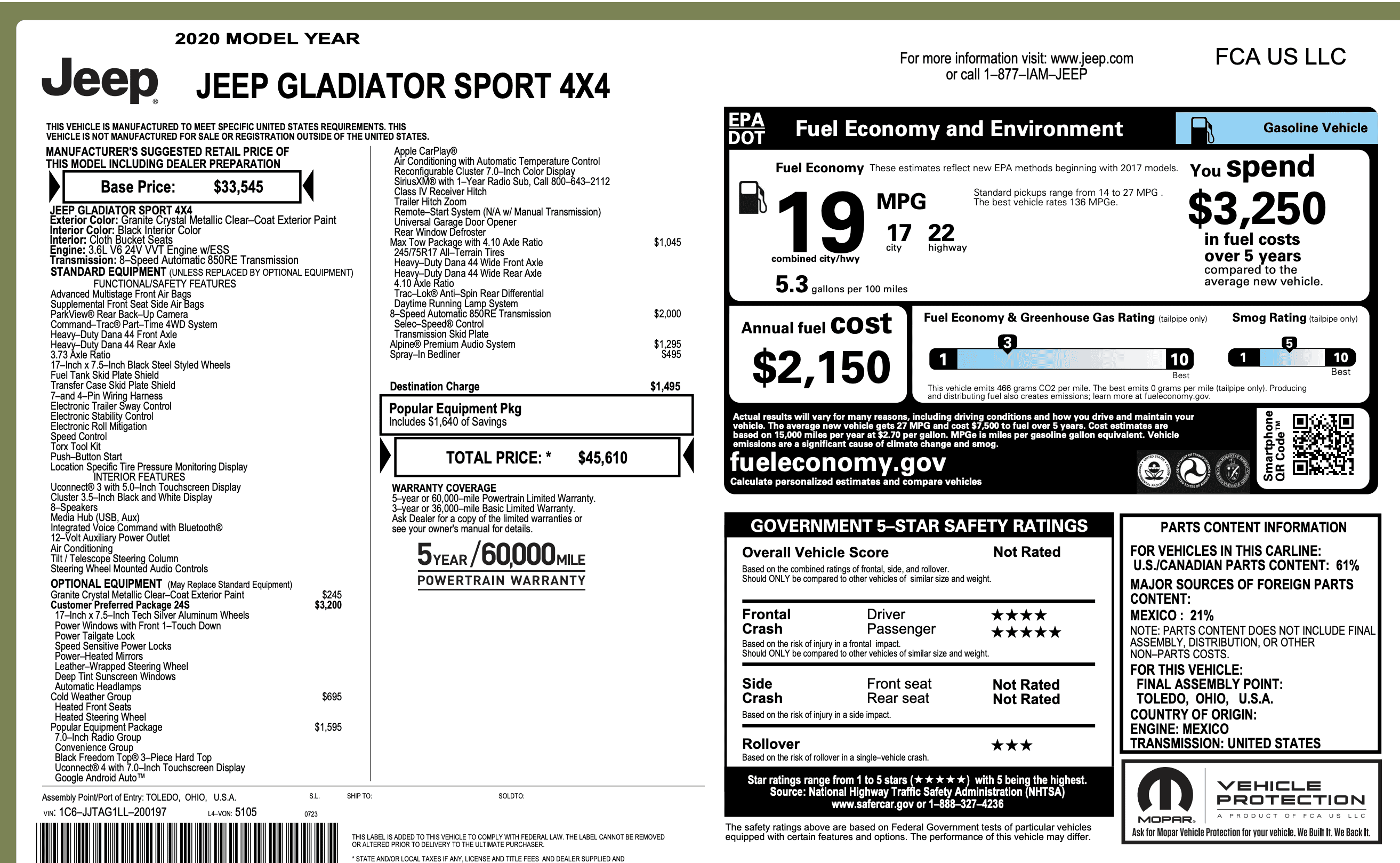 Jeep Gladiator 2020 Sport S Max Tow - $36,500 Screen Shot 2022-11-08 at 6.11.33 PM