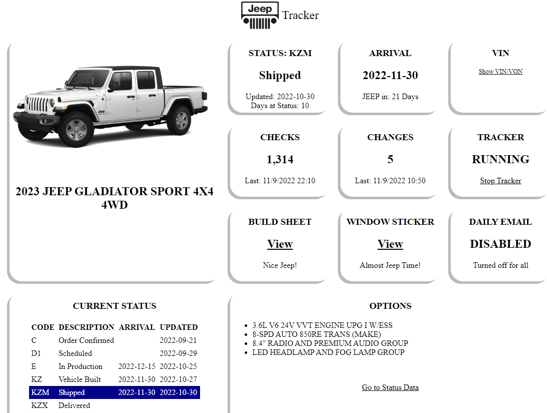 Jeep Gladiator 2023 Jeep Gladiator Order…What step are you in? 2023JTShipped1130