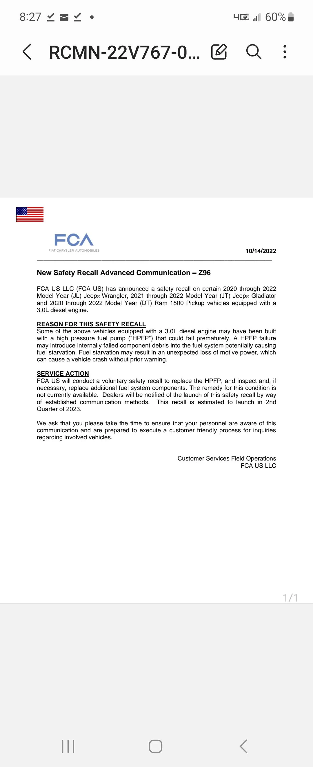 Jeep Gladiator Z96 Recall - "Customer Declined" Screenshot_20221110_082735_Samsung Notes
