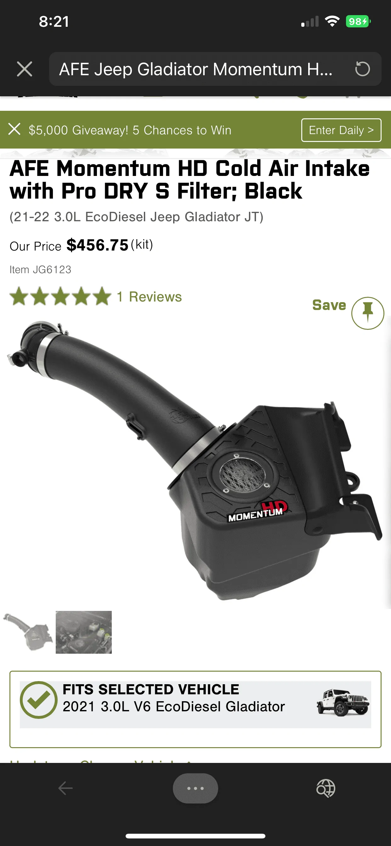 Jeep Gladiator AFE Momentum HD Cold Air Intake 3.0L Diesel F5DAE735-9A24-4B81-9F64-2BA11E6C820B