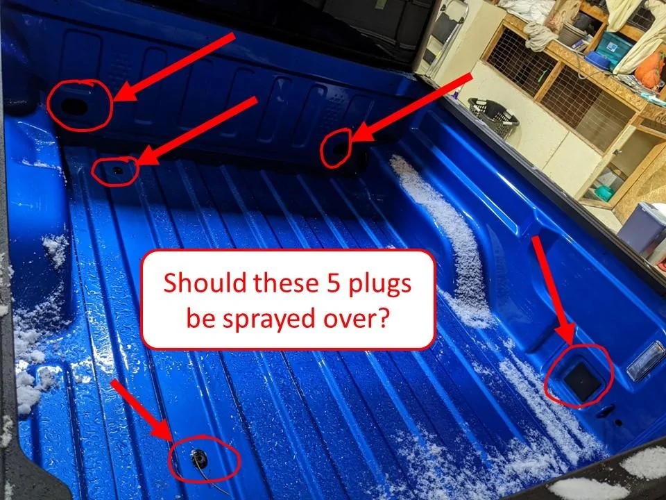 Jeep Gladiator Spray Bedliner Imminent - Want to do the right thing with holes/plug Bedliner Question Pictur