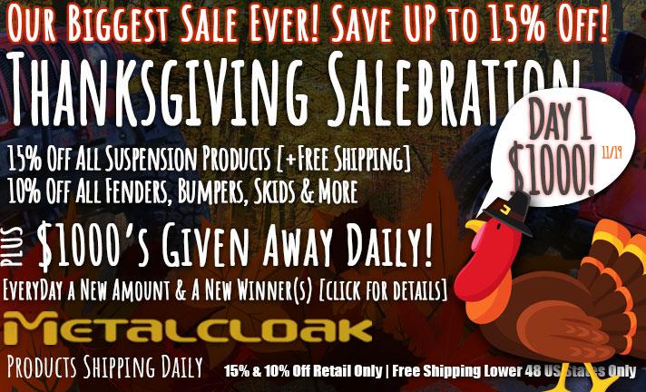 Jeep Gladiator Metalcloak's Biggest Sale Ever - It's a Thanksgiving Sale-bration! MetalcloakBlackFriday-2022-Day1-Mobile