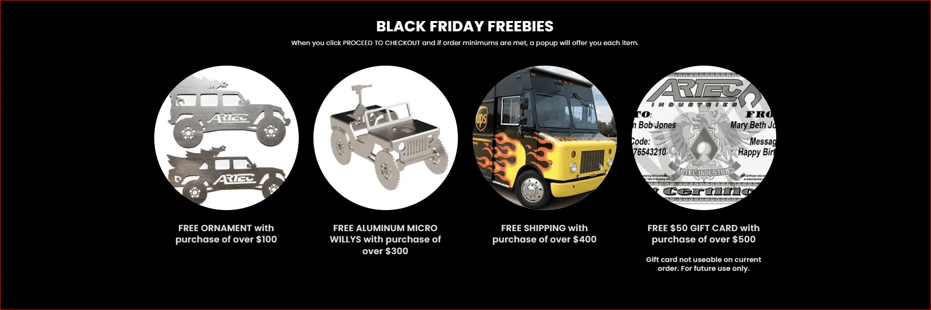 Jeep Gladiator Artec Industries Black Friday Sale  On Now until 11/27    Save Upto 50% select Items 1669049142487