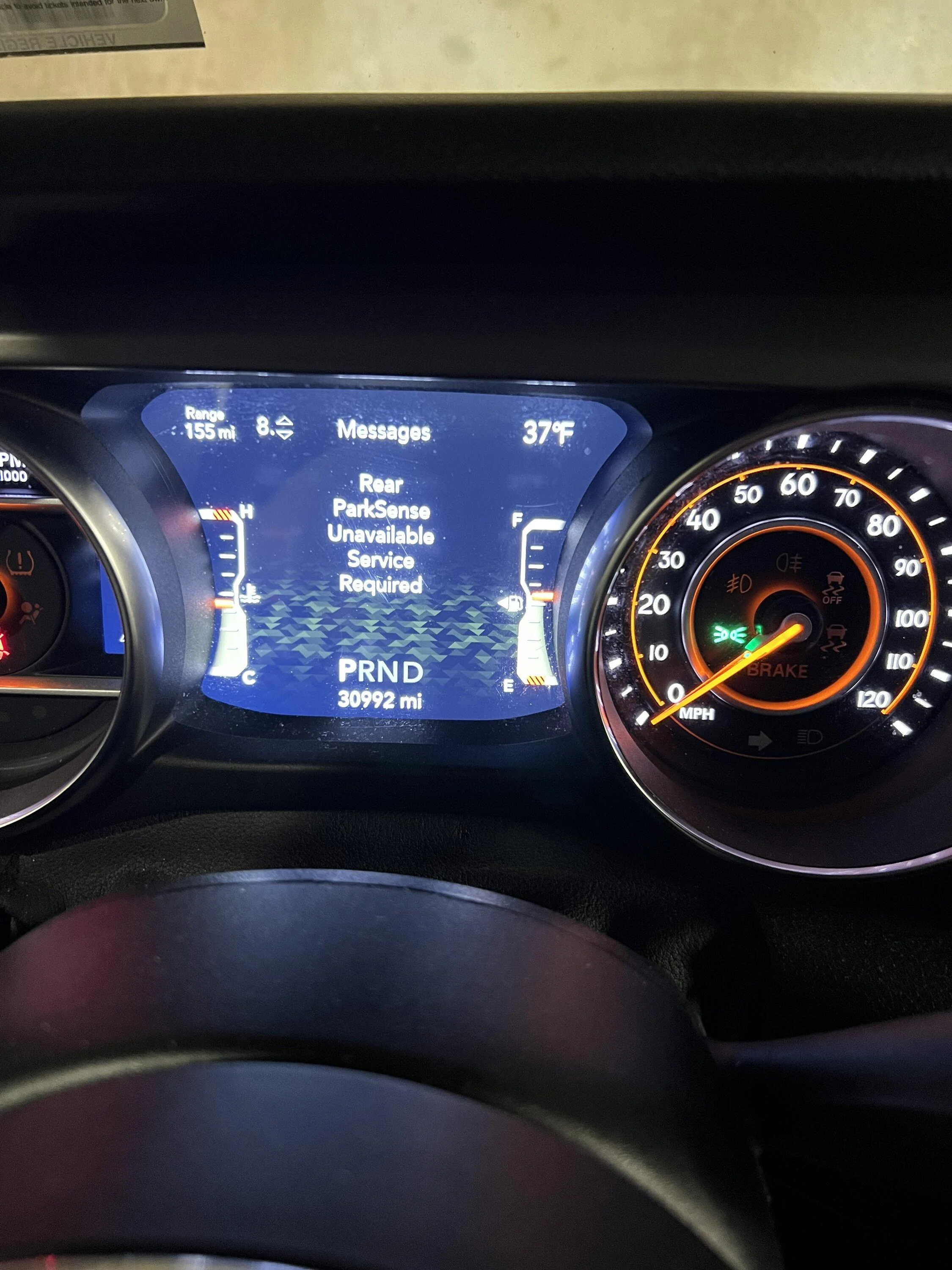 Jeep Gladiator ParkSense Unavailable message image_67144449