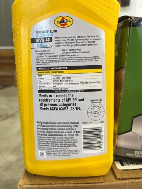 Jeep Gladiator Pennzoil Platinum Euro Full Synthetic 5w-40 Ecodiesel MS10725 oil2