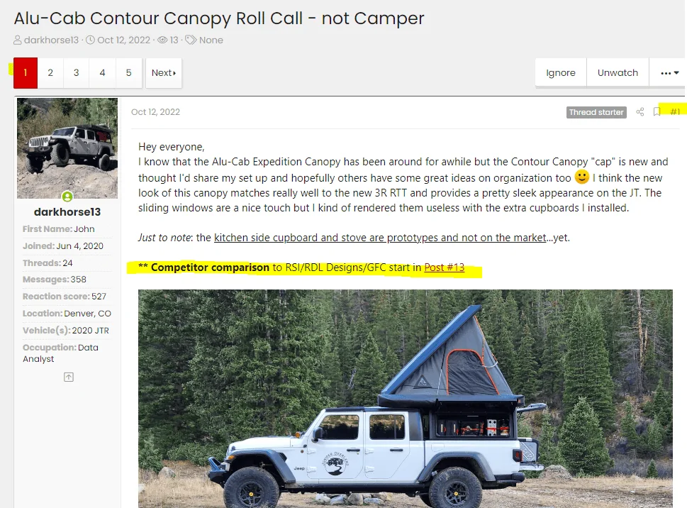 Jeep Gladiator Alu-Cab Contour Canopy Roll Call - not Camper 1669657722992