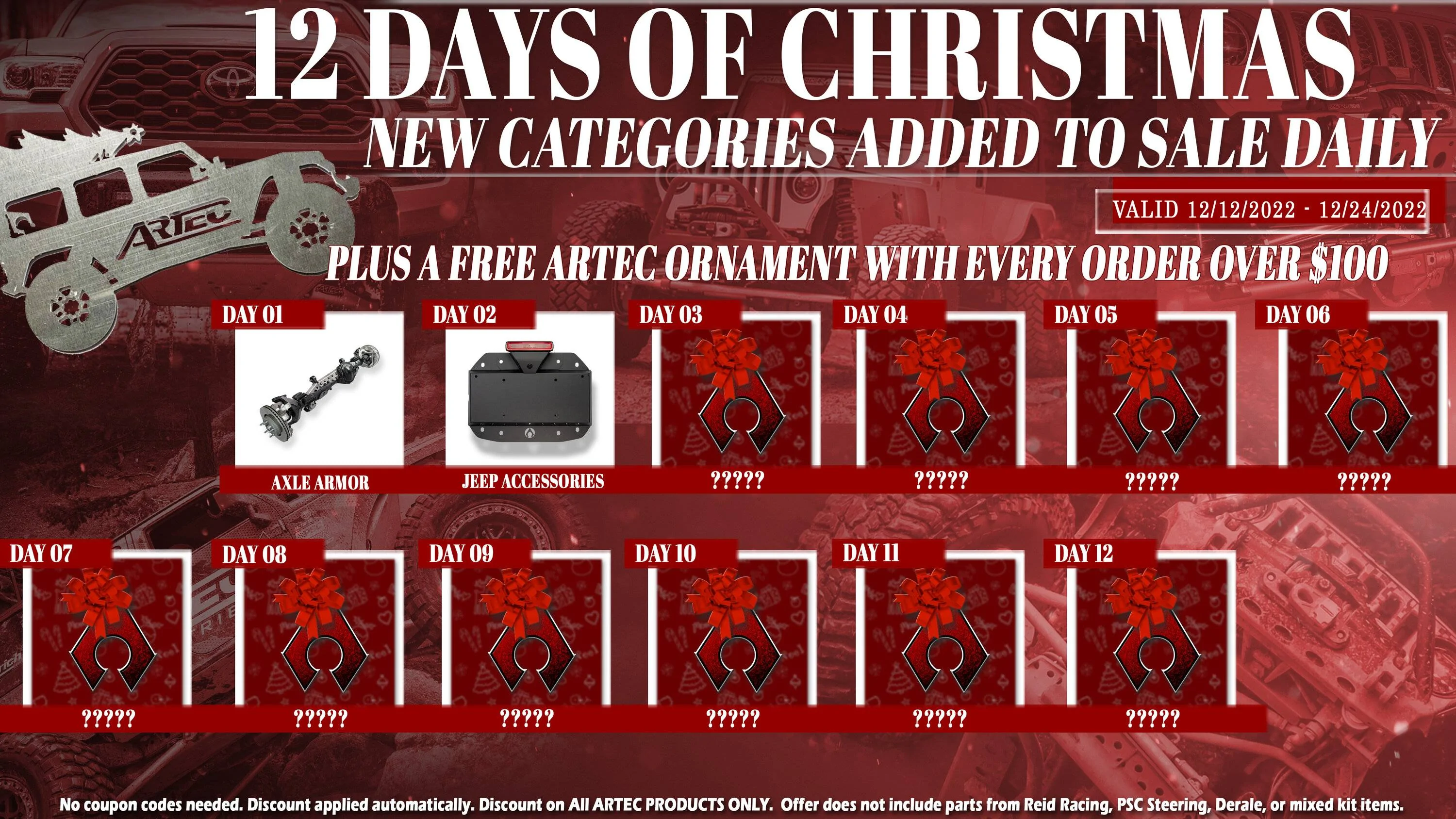 Jeep Gladiator Artec Industries 12 Days of Christmas Sale    12/12-12/24 Day 2