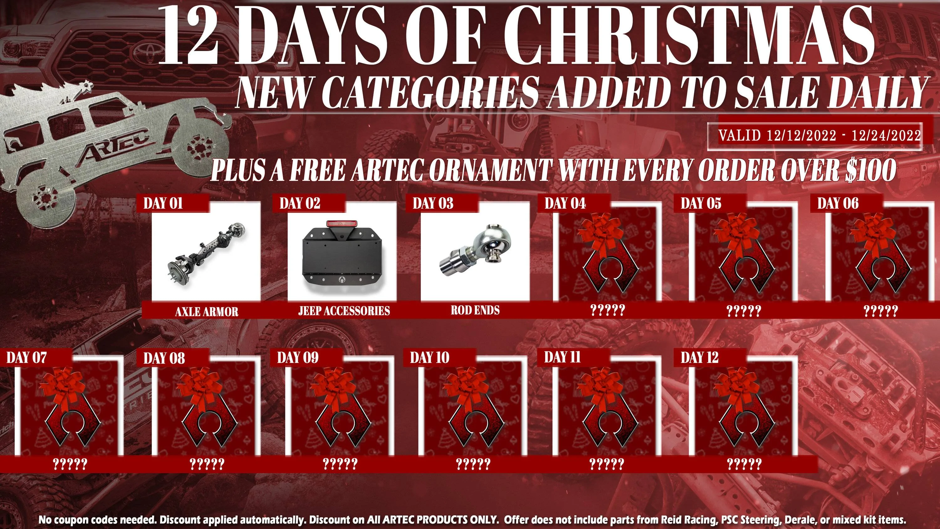 Jeep Gladiator Artec Industries 12 Days of Christmas Sale    12/12-12/24 Day 3