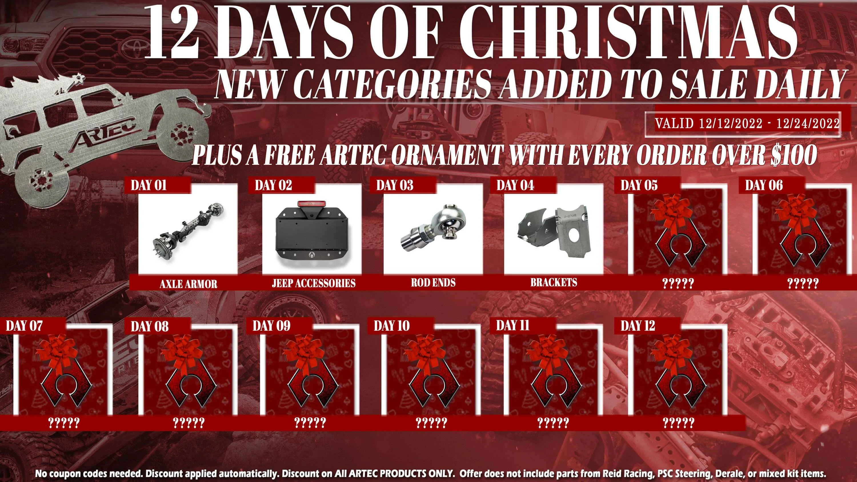 Jeep Gladiator Artec Industries 12 Days of Christmas Sale    12/12-12/24 Day 4