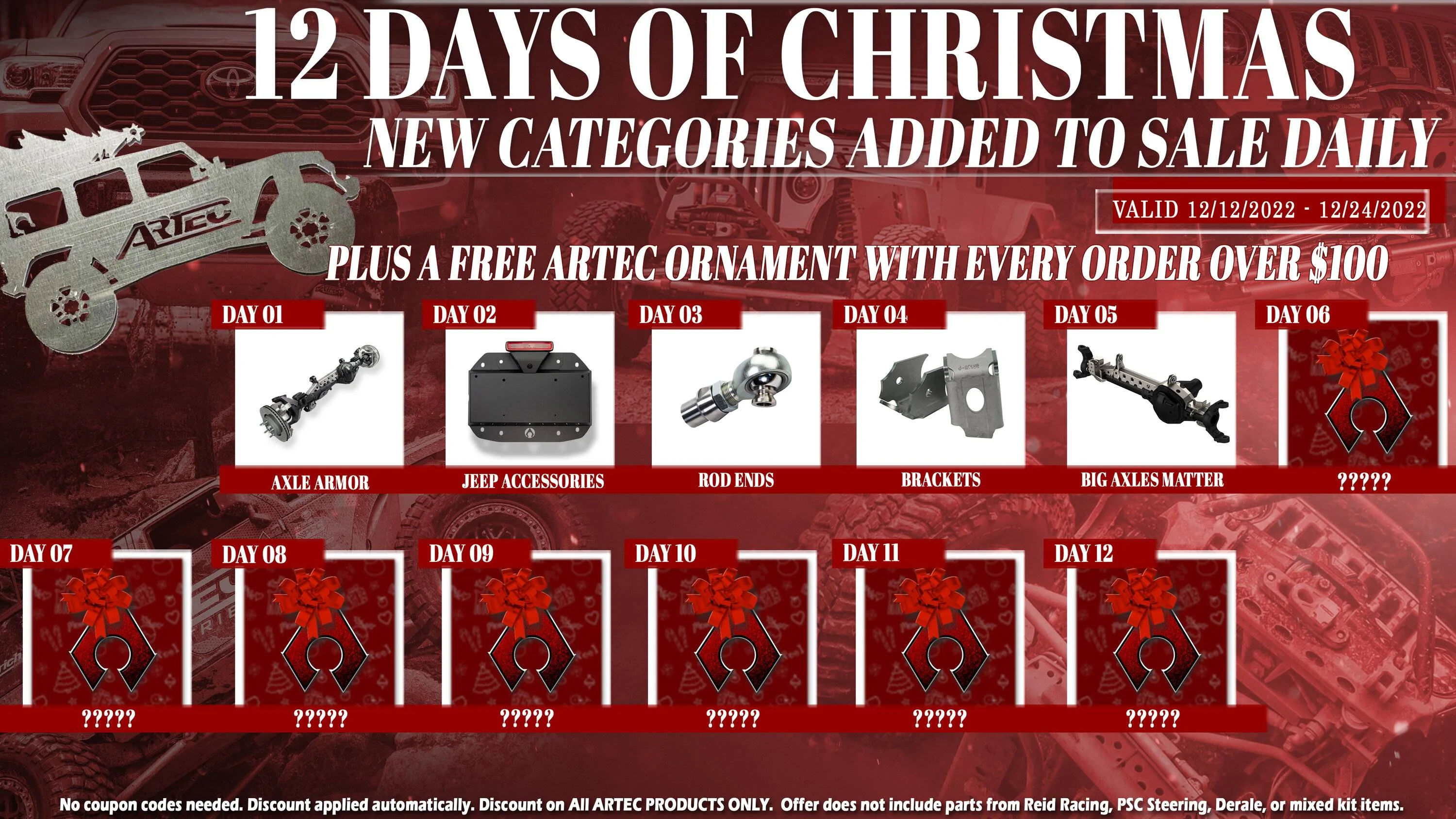 Jeep Gladiator Artec Industries 12 Days of Christmas Sale    12/12-12/24 Day 5