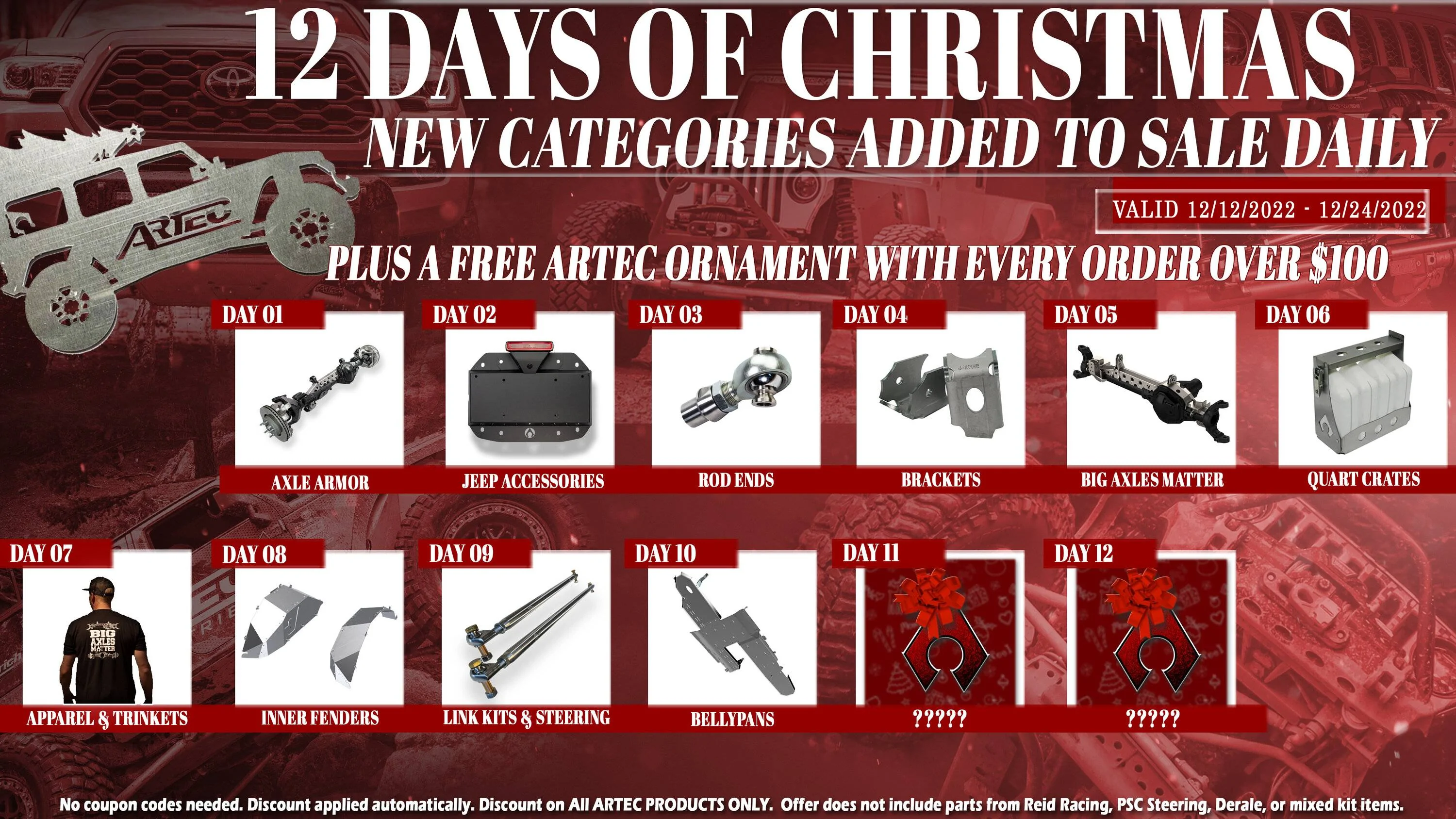 Jeep Gladiator Artec Industries 12 Days of Christmas Sale    12/12-12/24 Day 10