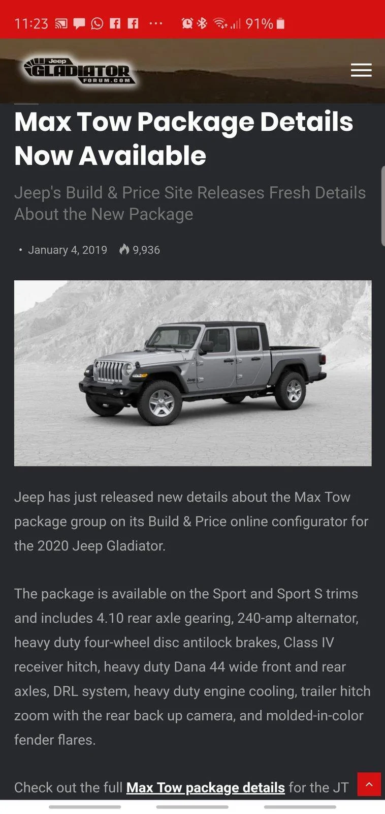 Jeep Gladiator Body Color Fenders with Max Tow Package - When did that disappear? Screenshot_20190825-112339_Chrom