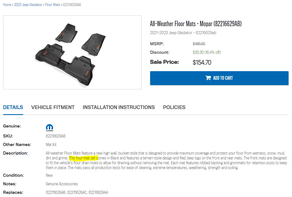 Jeep Gladiator Weathertech vs Jeep all weather mats Gladiator All-Weather Floor Mats