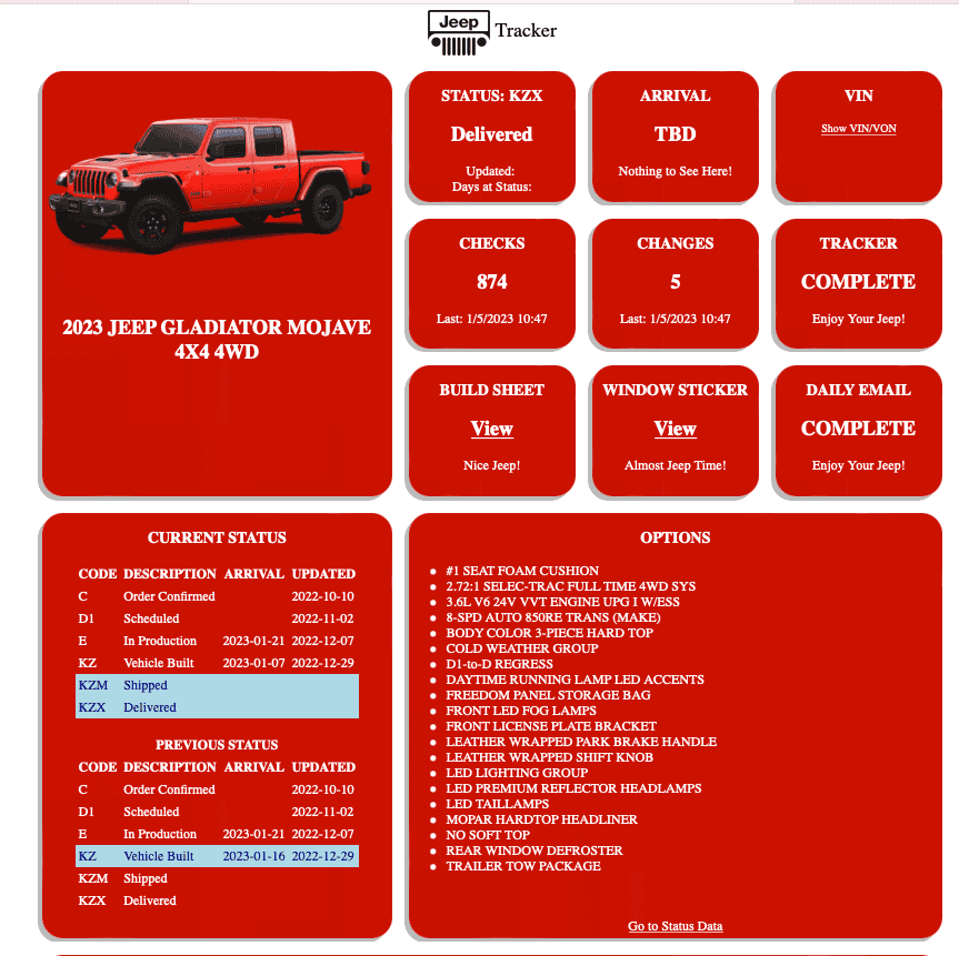 Jeep Gladiator 2023 Jeep Gladiator Order…What step are you in? Screenshot 2023-01-06 at 5.51.27 AM