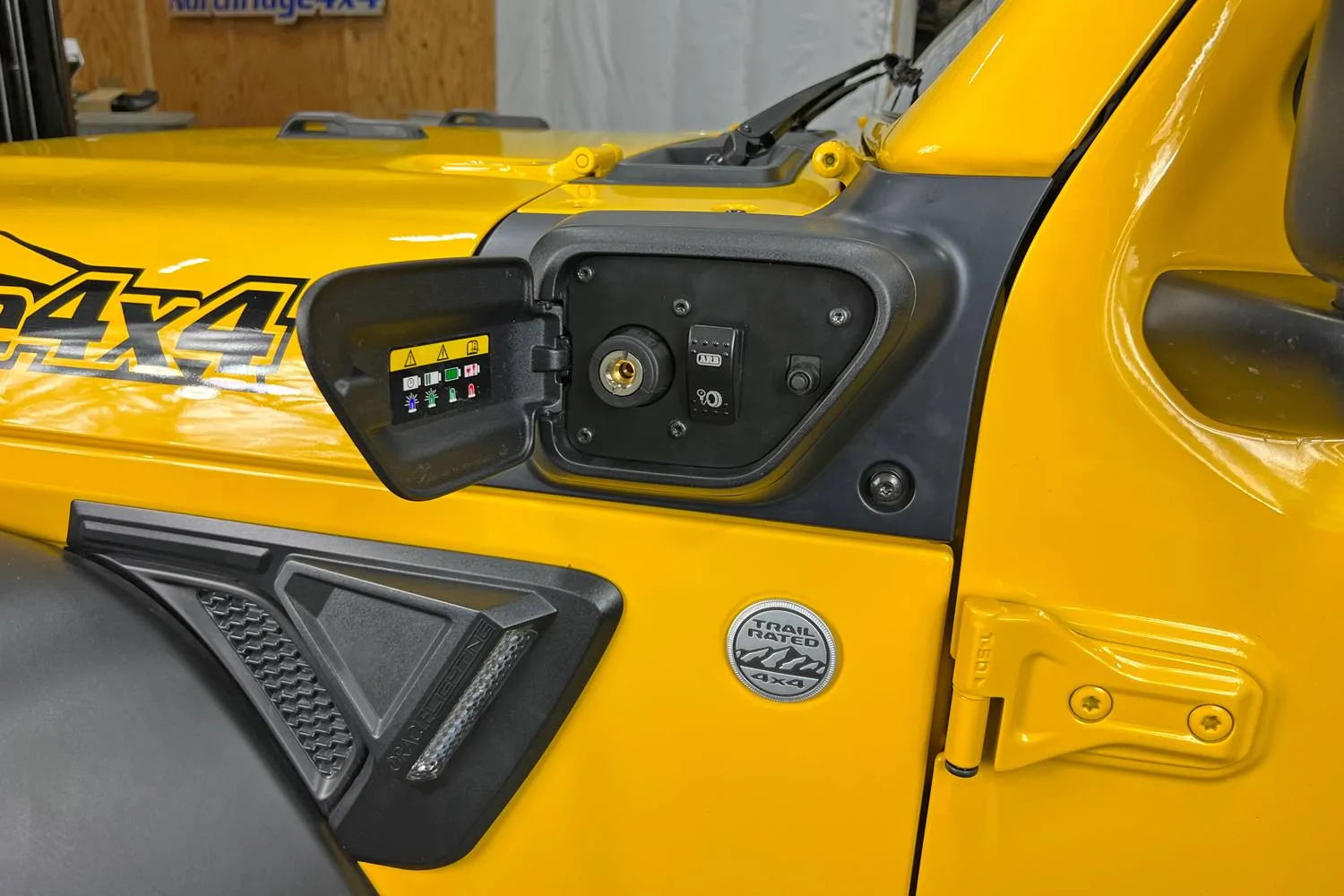 Jeep Gladiator New 4XE Charge Port Air Chuck Conversion kit - From Grimm Offroad 8-Installed-Open-1500