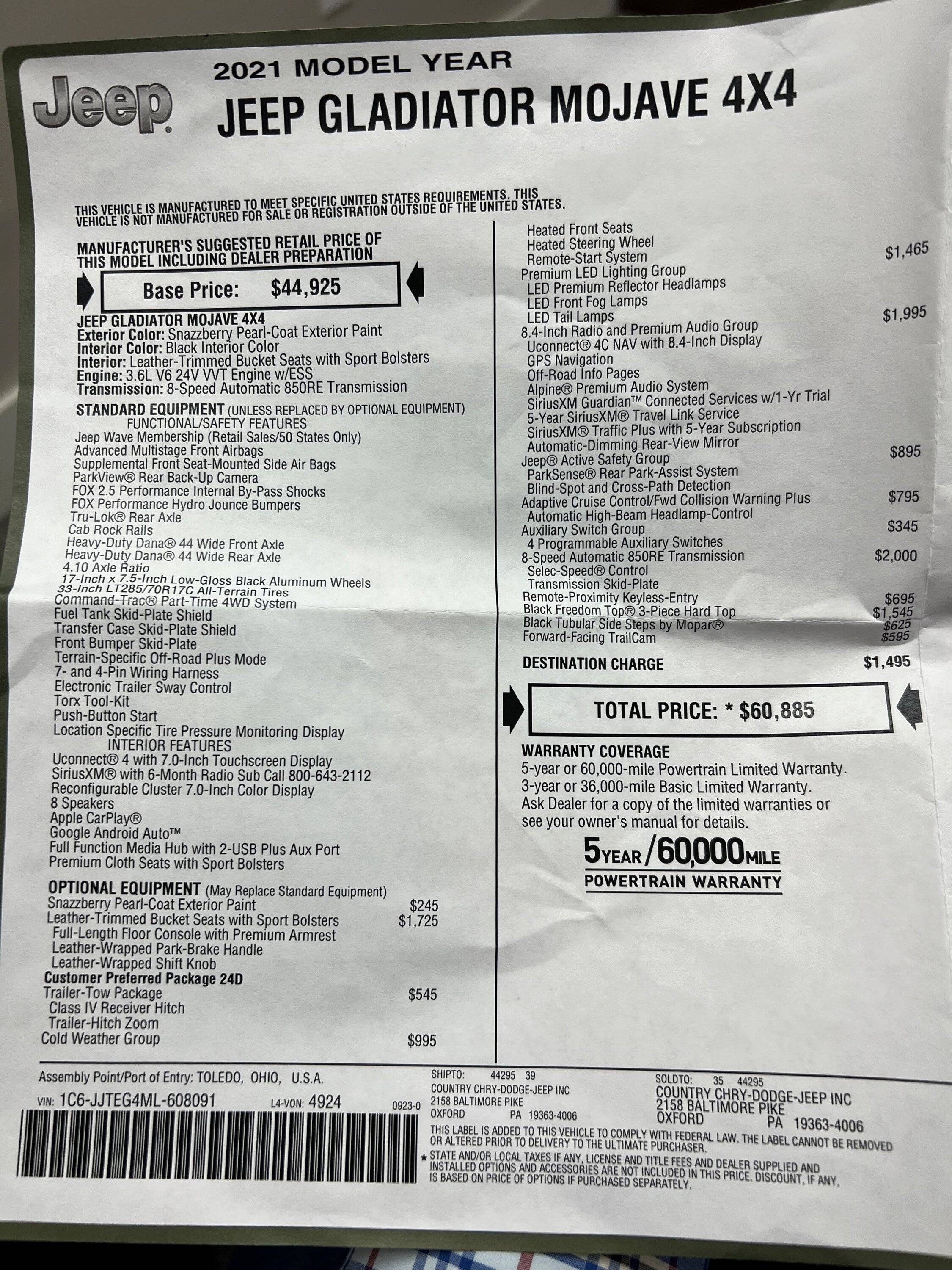 Jeep Gladiator 2021 Mojave (lift, gears, 37s etc) Sticker