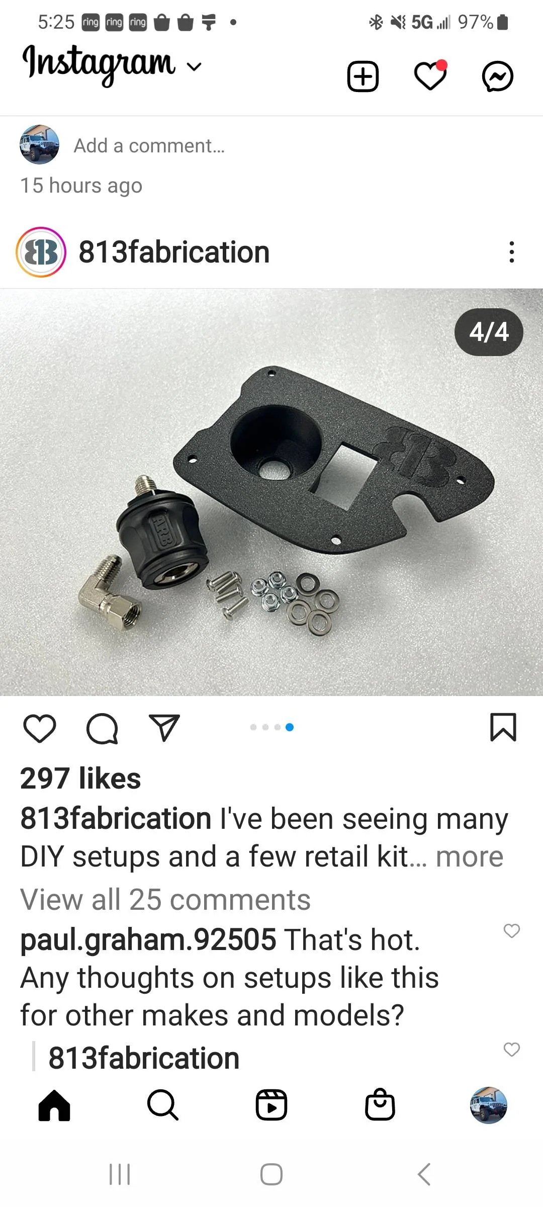 Jeep Gladiator Wrangler 4XE charge port cowl repurposed for ARB on-board air connection Screenshot_20230123_052558_Instagram