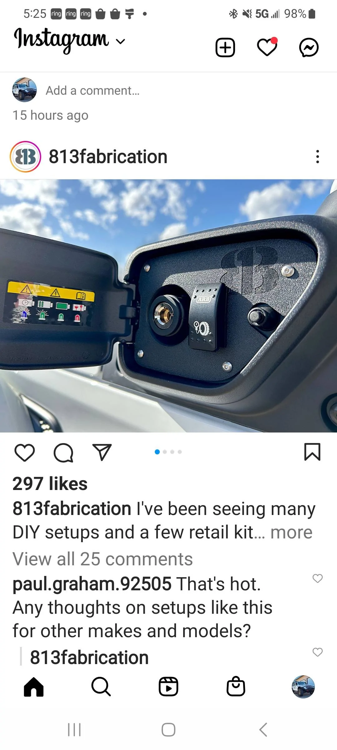 Jeep Gladiator Wrangler 4XE charge port cowl repurposed for ARB on-board air connection Screenshot_20230123_052545_Instagram