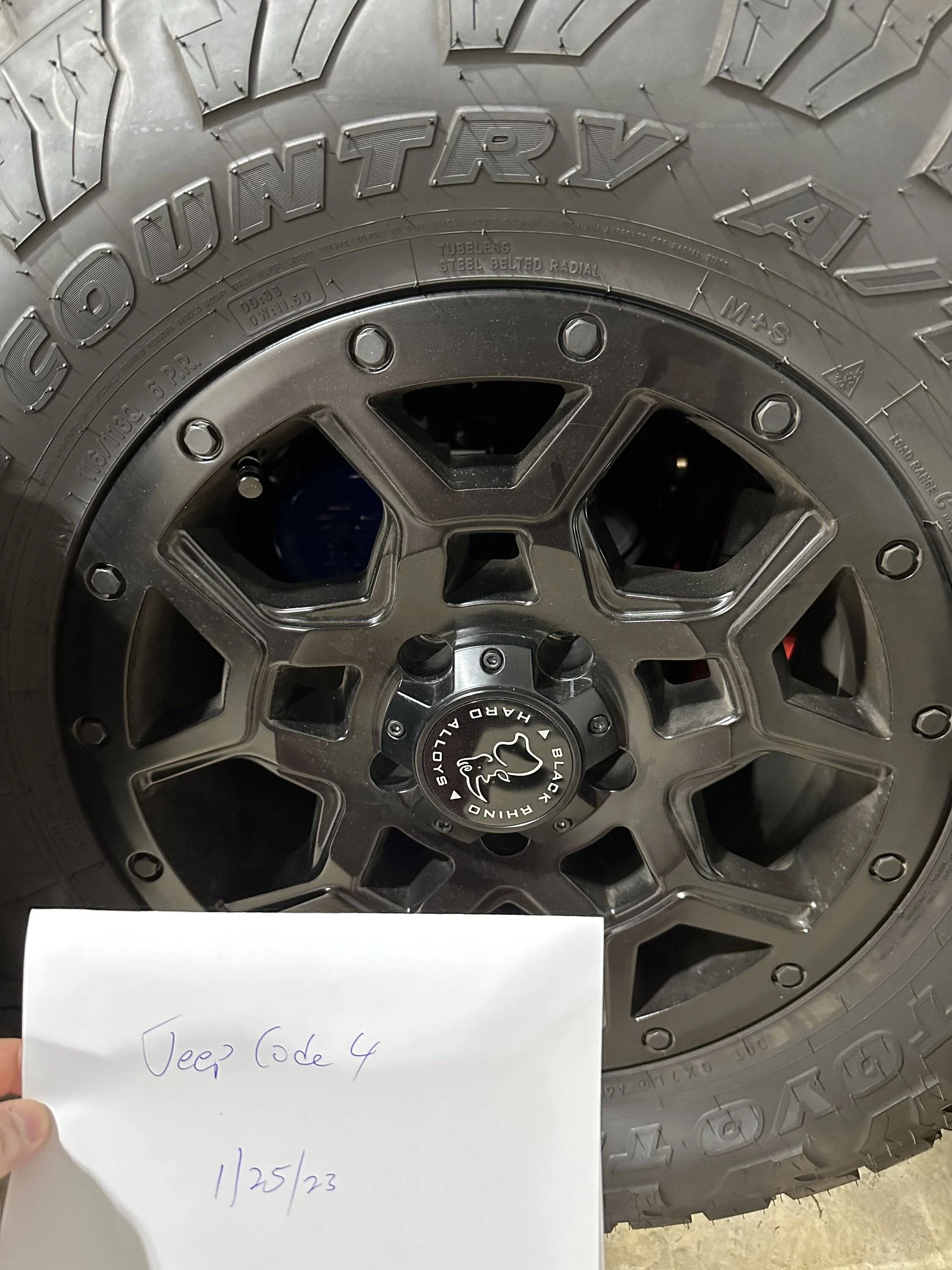 Jeep Gladiator Like new 5pc Set - Black Rhino 33" Wheels & Tires + Factory Spare 20230125_204128404_iOS
