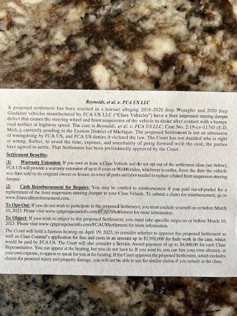 Jeep Gladiator Death Wobble settlement agreement in class-action case could mean reimbursement for some Jeep owners IMG_4864