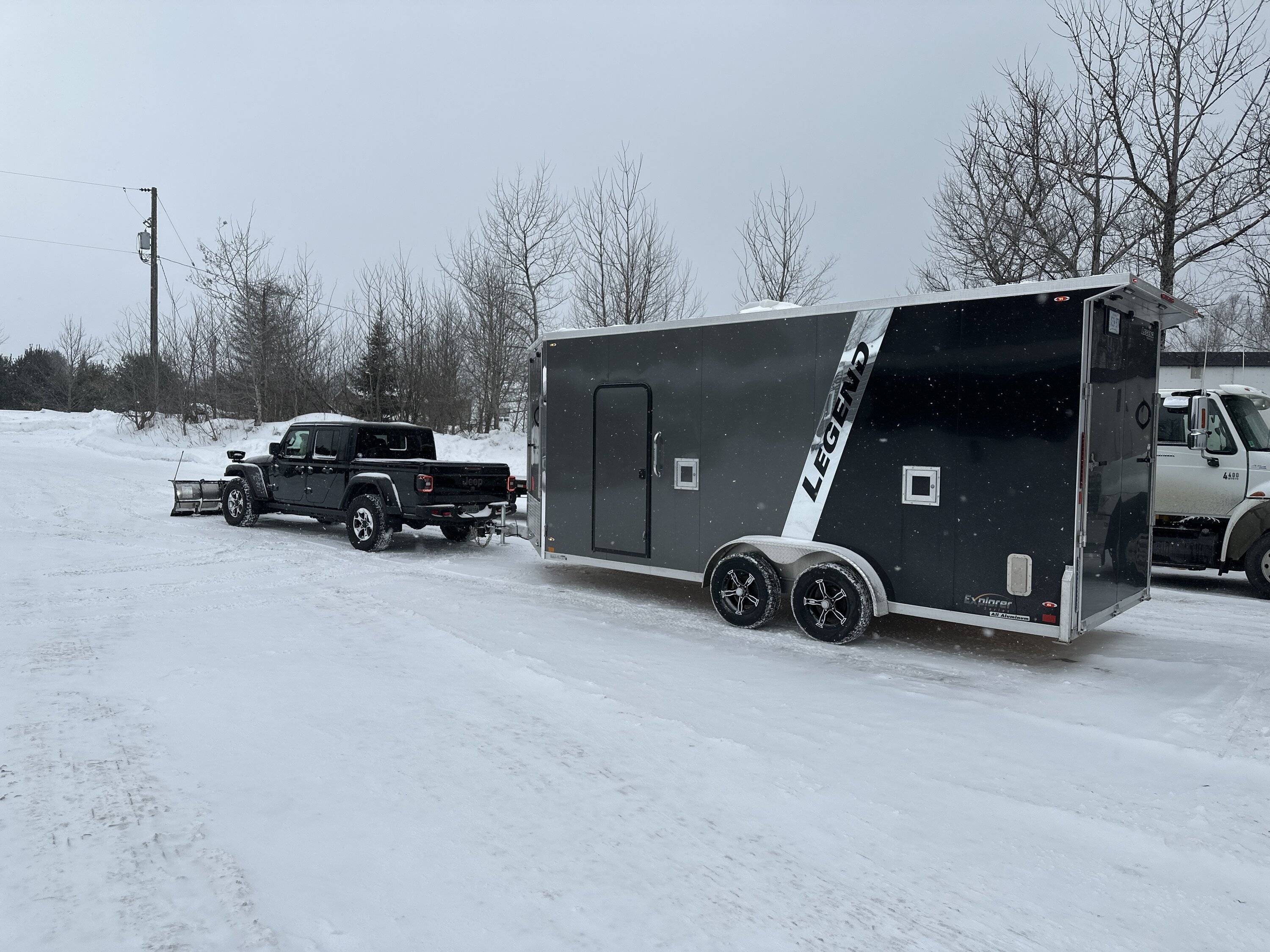 Jeep Gladiator 7x23 enclosed inline snowmobile trailer what do you think image