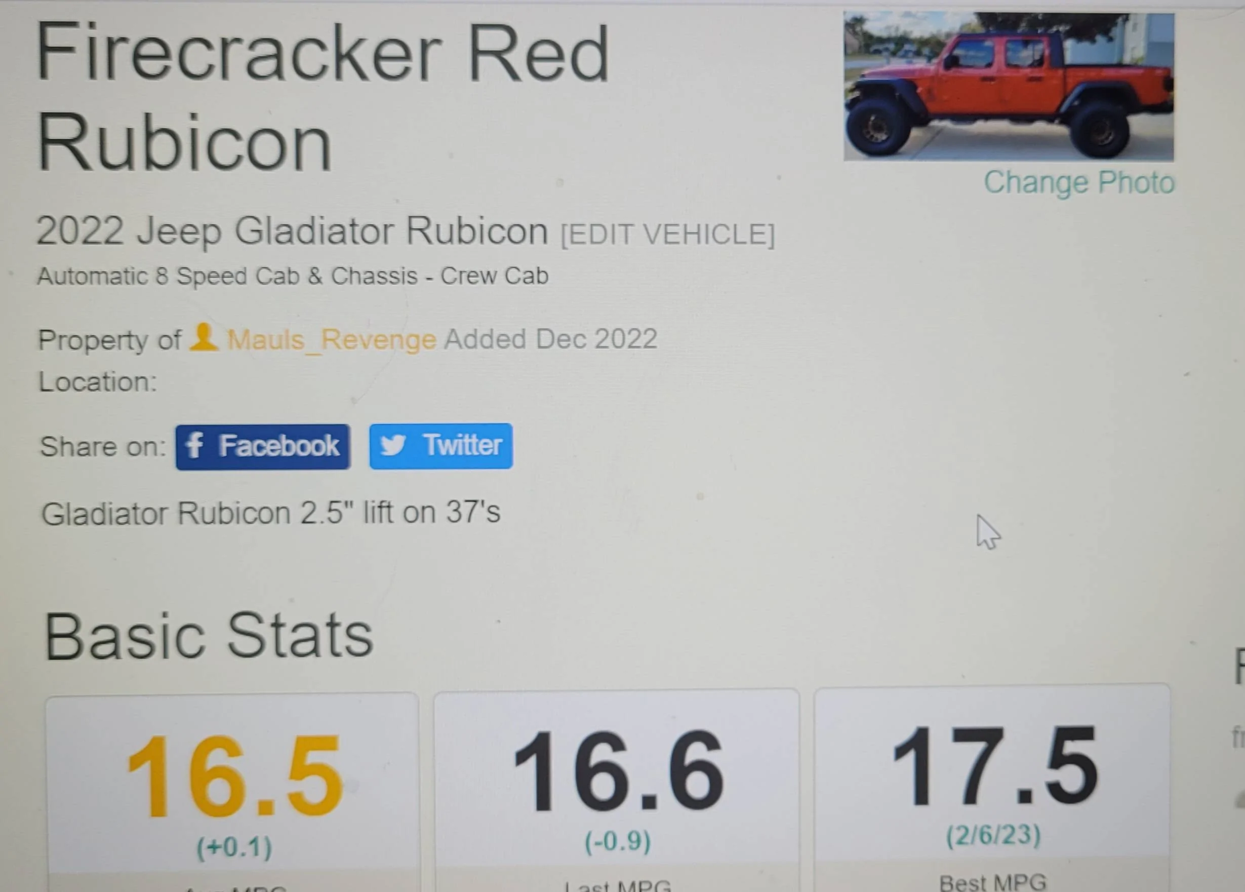 Jeep Gladiator Lower MPG than expected. Anyone else? 20230216_195548