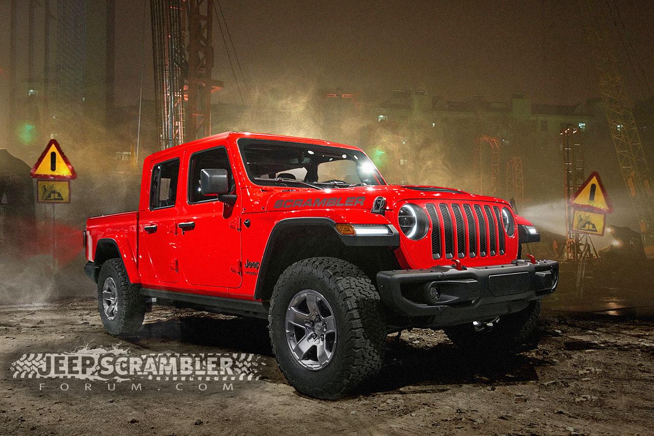 Jeep Gladiator Our latest Jeep Gladiator Pickup Truck renderings! JT-Jeep-Wrangler-Pickup-SCRAMBLER_front_red