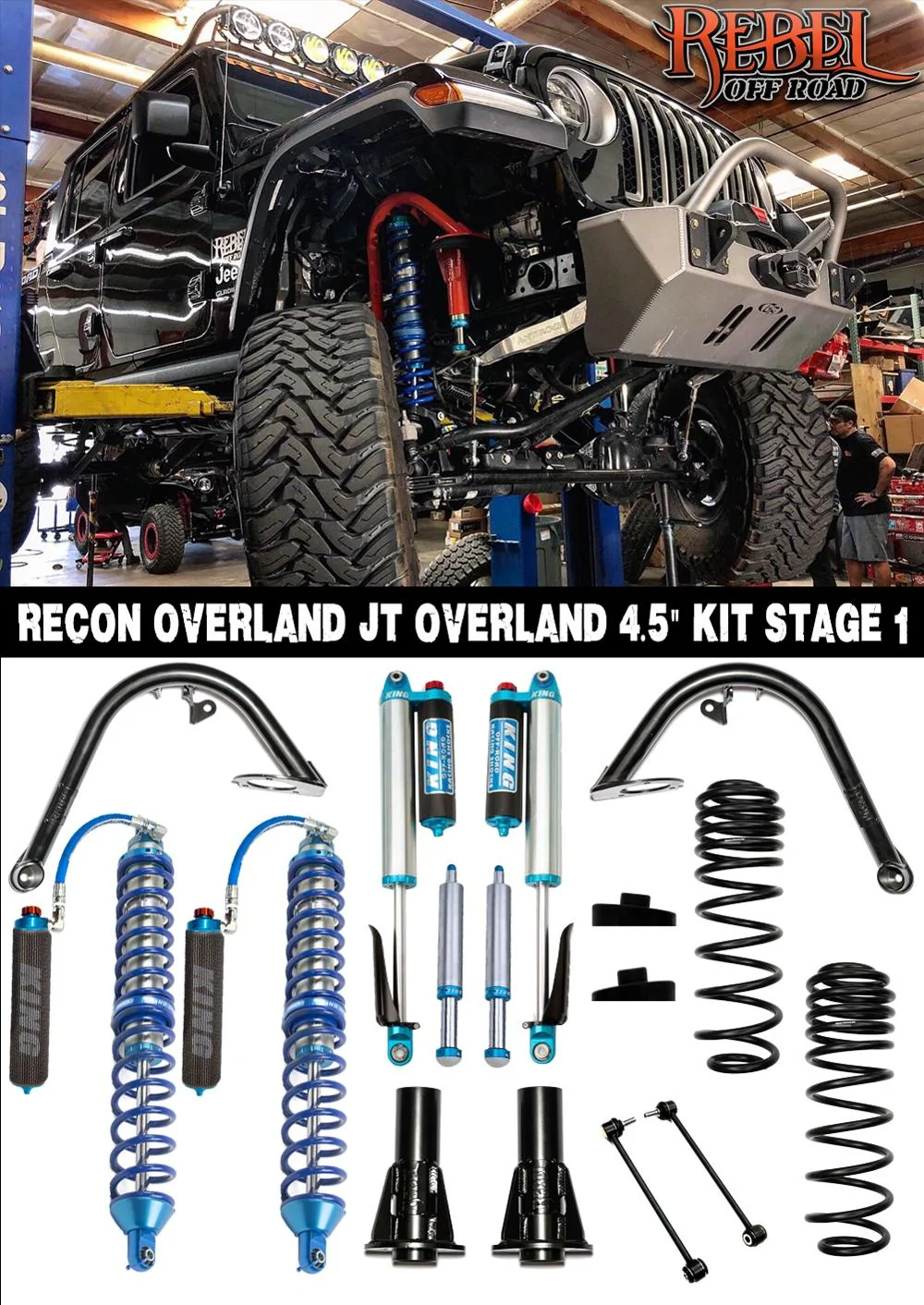 Jeep Gladiator Recon Complete JT Overland 4.5" Kit Stage 1 - Rebel Off Road Gladiator-Stage-1-Recon-Kit-Overland