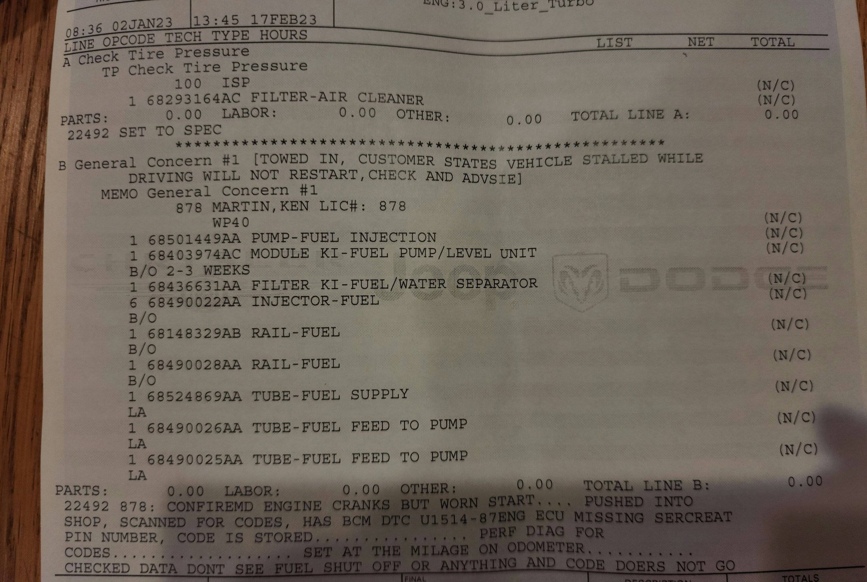 Jeep Gladiator CP4 Fuel Pump EcoDiesel Recall 20230217_174809
