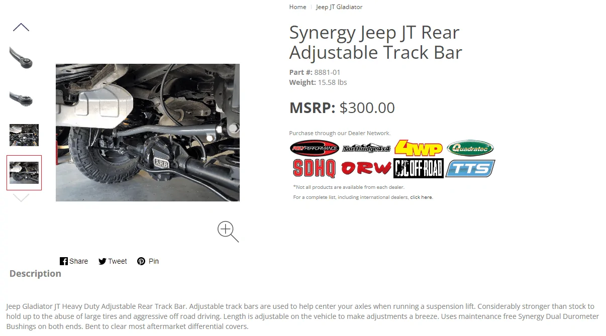 Jeep Gladiator Rear track bar for 37" tires 1678202215422