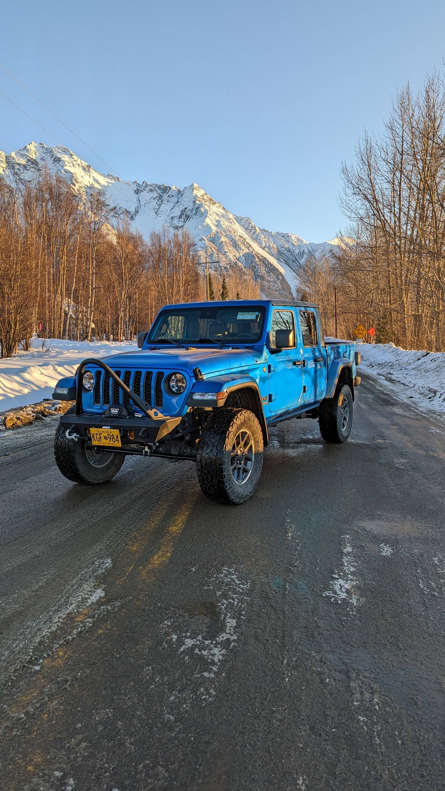 Jeep Gladiator Alaska Daily Drivers: Hydro Blue 80A and Bright White JTR PXL_20230309_025451199