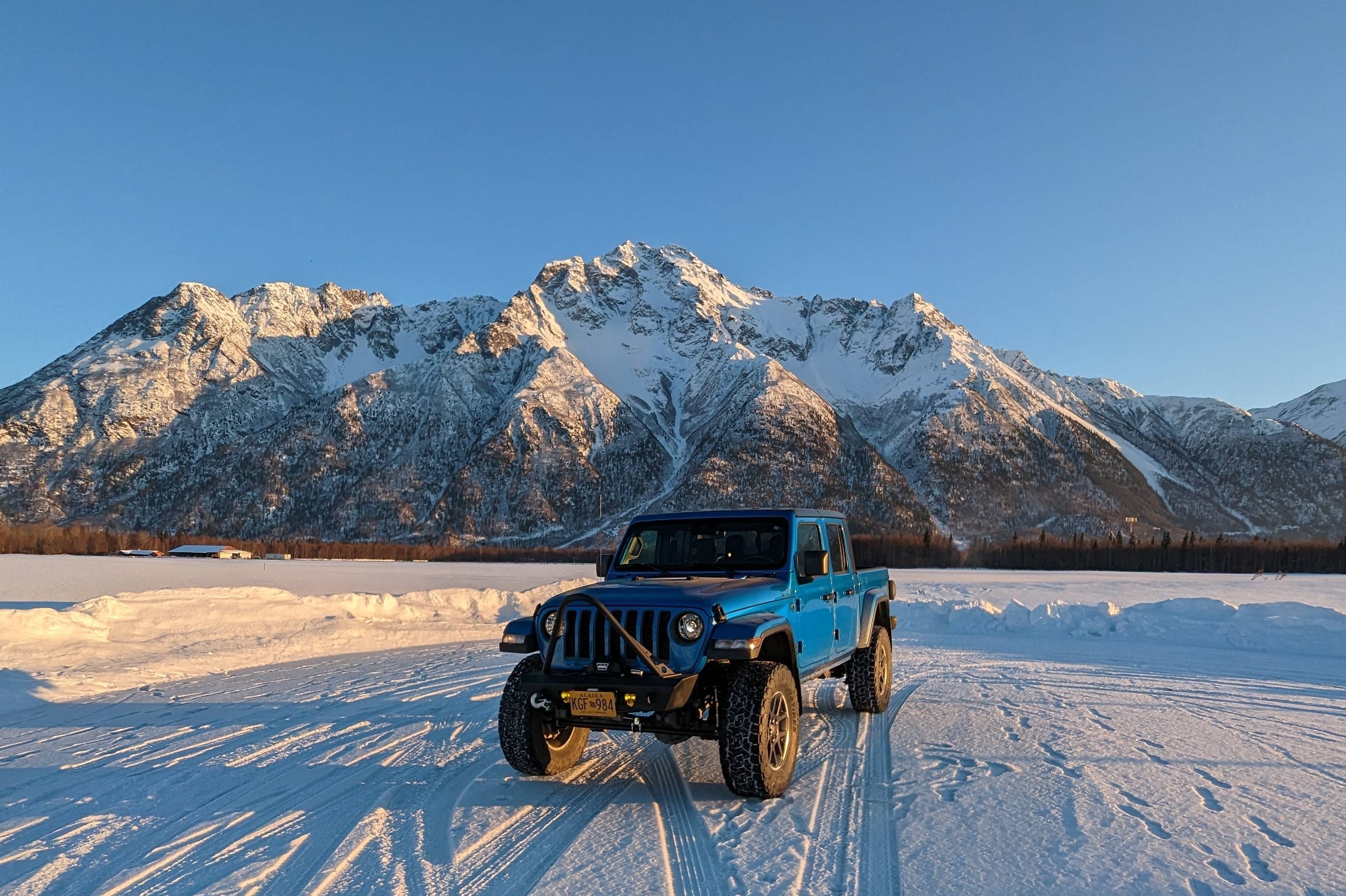 Jeep Gladiator Alaska Daily Drivers: Hydro Blue 80A and Bright White JTR PXL_20230309_025850649~2