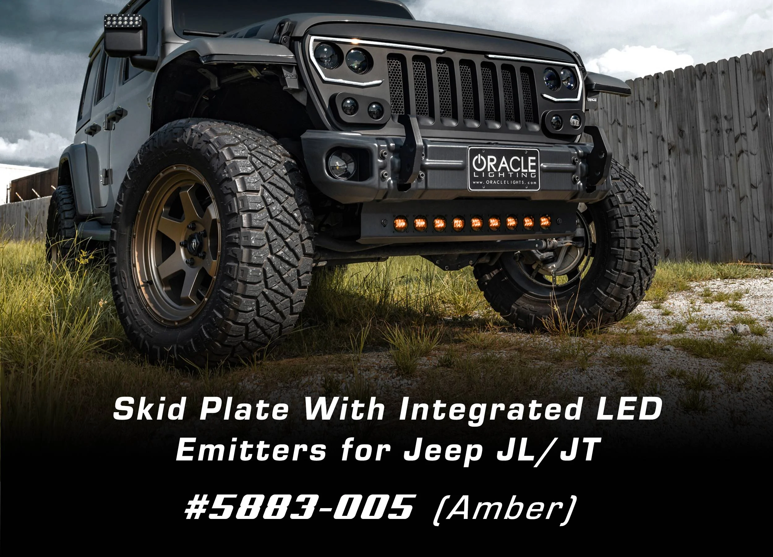 Jeep Gladiator LED Aux Light Integrated Front Skid Plate Concept Product Feature With Text_Amber Skid Plat