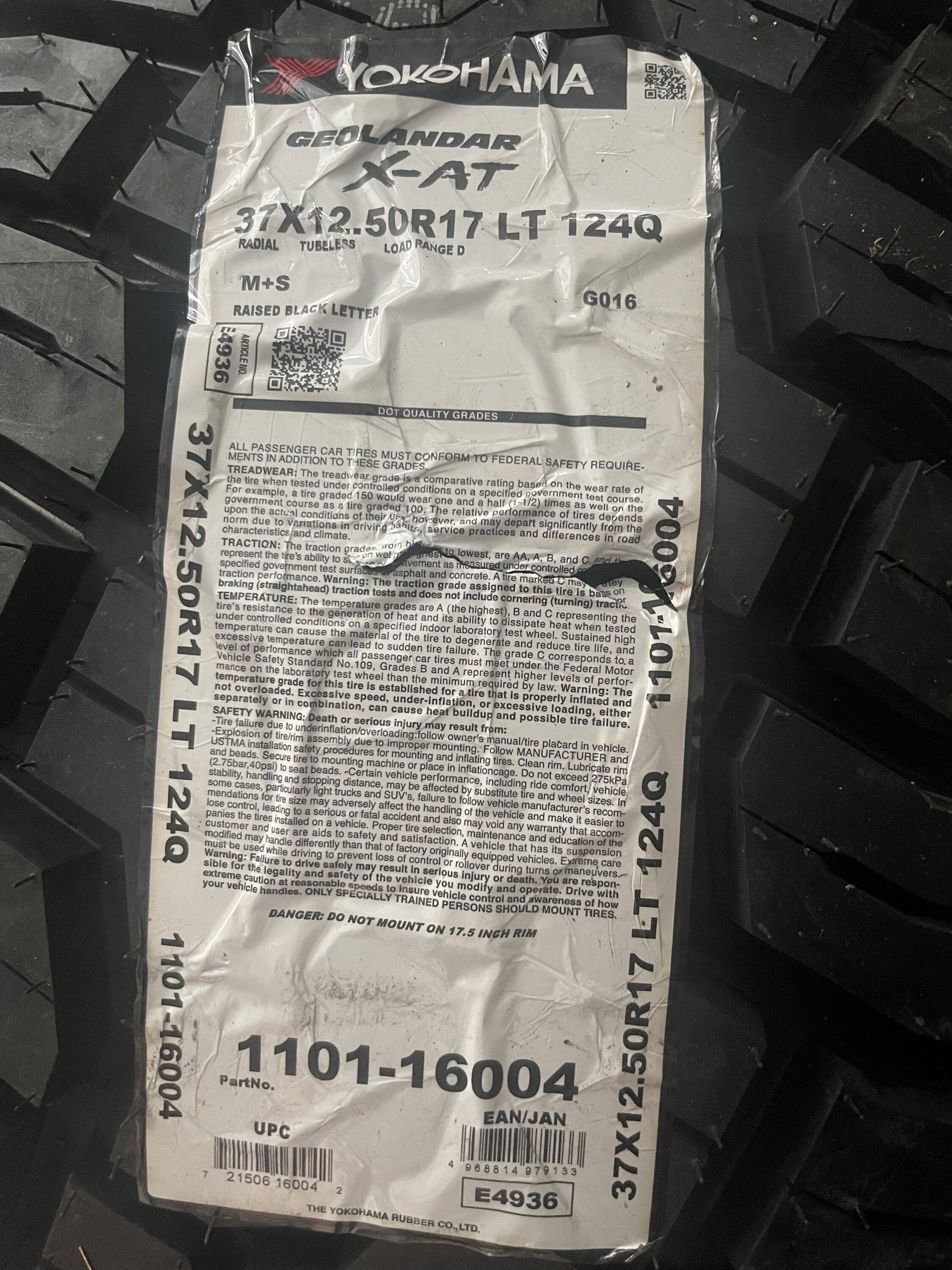 Jeep Gladiator Yokohama Geolandar X-AT LT37/12.50R17 at wally world $270 each 2663C365-3ADA-4CFB-82D9-82B3C5C063F0