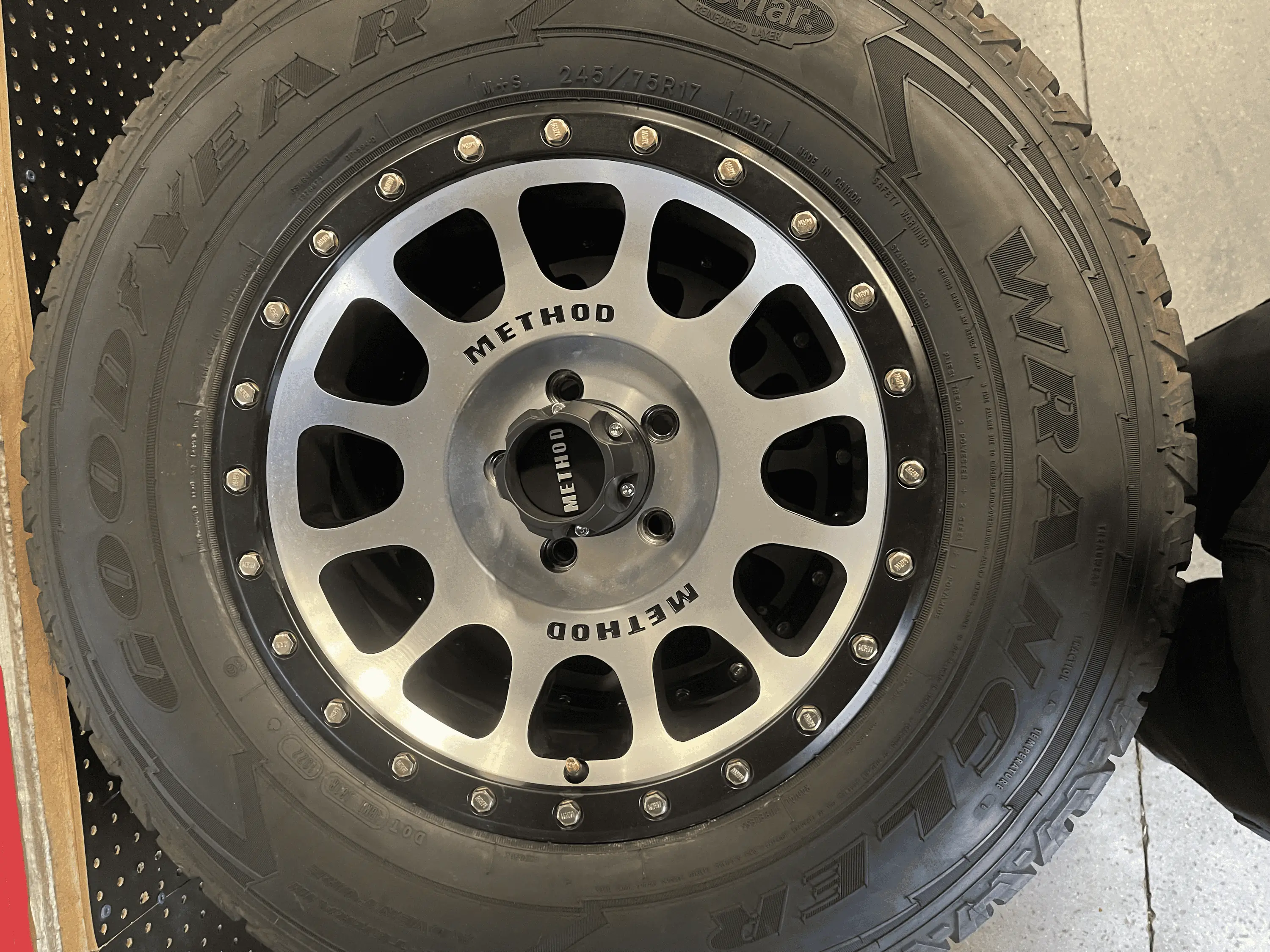 Jeep Gladiator Method NV305 17" machined wheels with Goodyear tires (Jeep 5 lug) Nashville tempImageON49KP