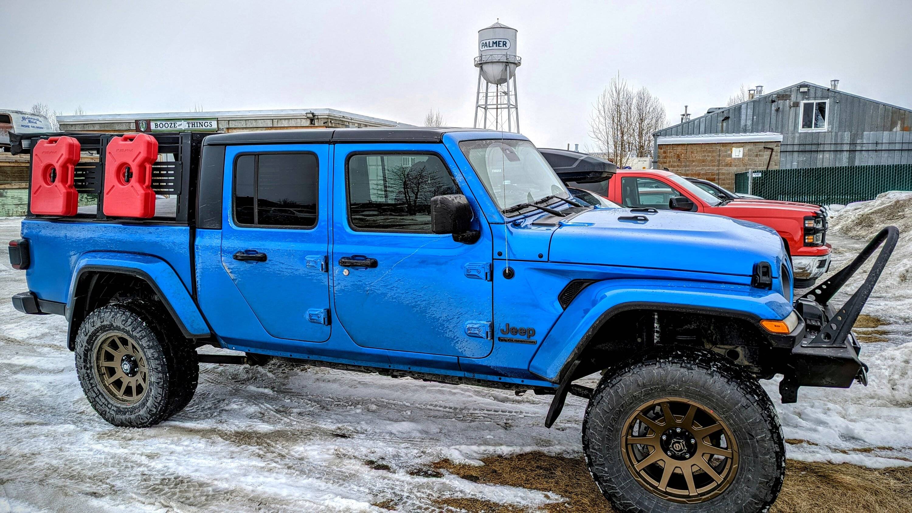 Jeep Gladiator Alaska Daily Drivers: Hydro Blue 80A and Bright White JTR PXL_20230319_000257614~2