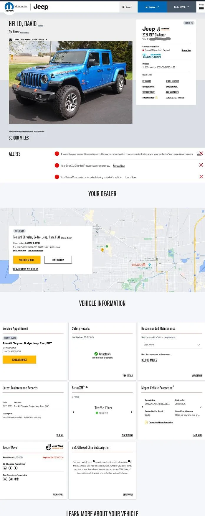 Jeep Gladiator Dealer didn’t put oil in after changing filter? Screenshot 2023-03-21 at 20-48-50 Jeep Dashboard for Jeep Vehicle Owners Powered by Mopar