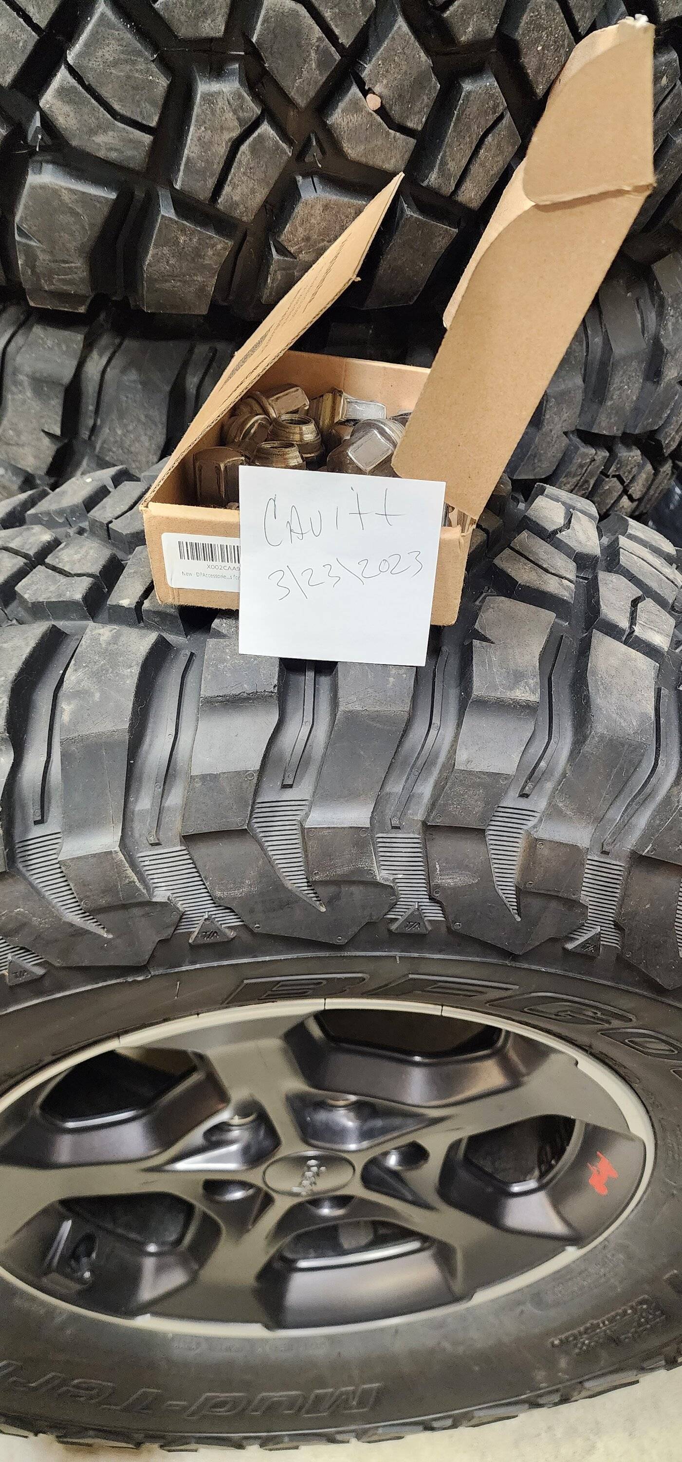 Jeep Gladiator (4) 37x12.5x17 BFGoodrich KM3 Mud Terrain T/A Tires on Factory Jeep Gladiator Rubicon Wheels With Tire Protection Certificates! 20230323_211745
