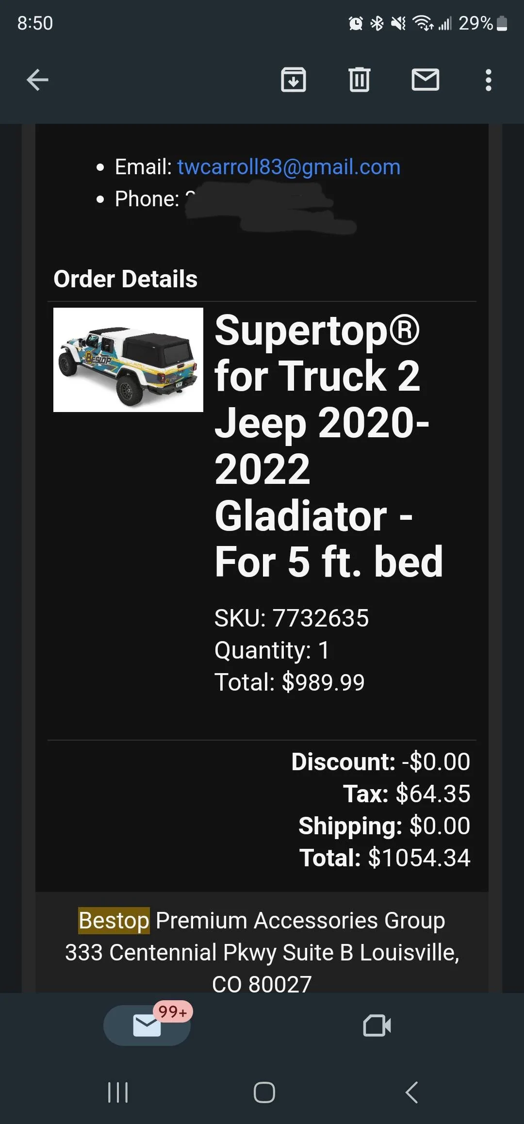 Jeep Gladiator Bestop supertop for sale $500 Screenshot_20230328_205011_Gmail