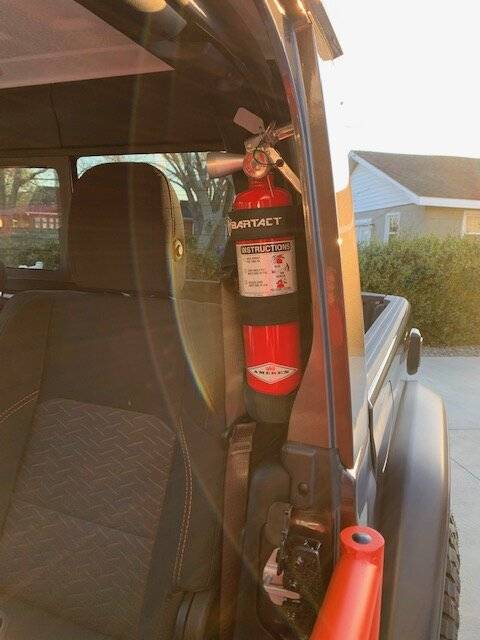 Jeep Gladiator Fire extinguisher mounting locations Bartaxt fire ext