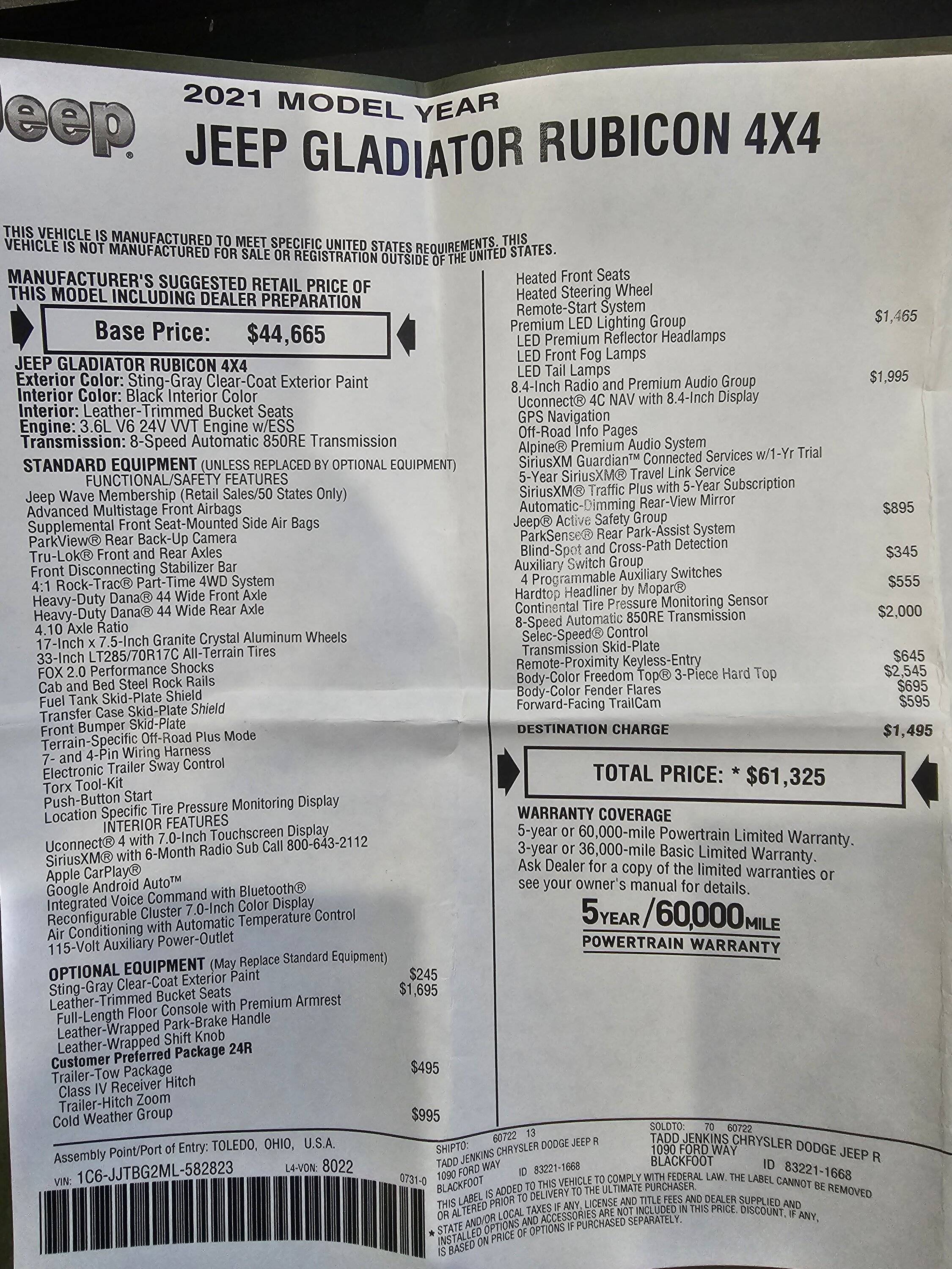 Jeep Gladiator 2021 Gladiator Rubicon 37's Fox 2.5 20230404_113344