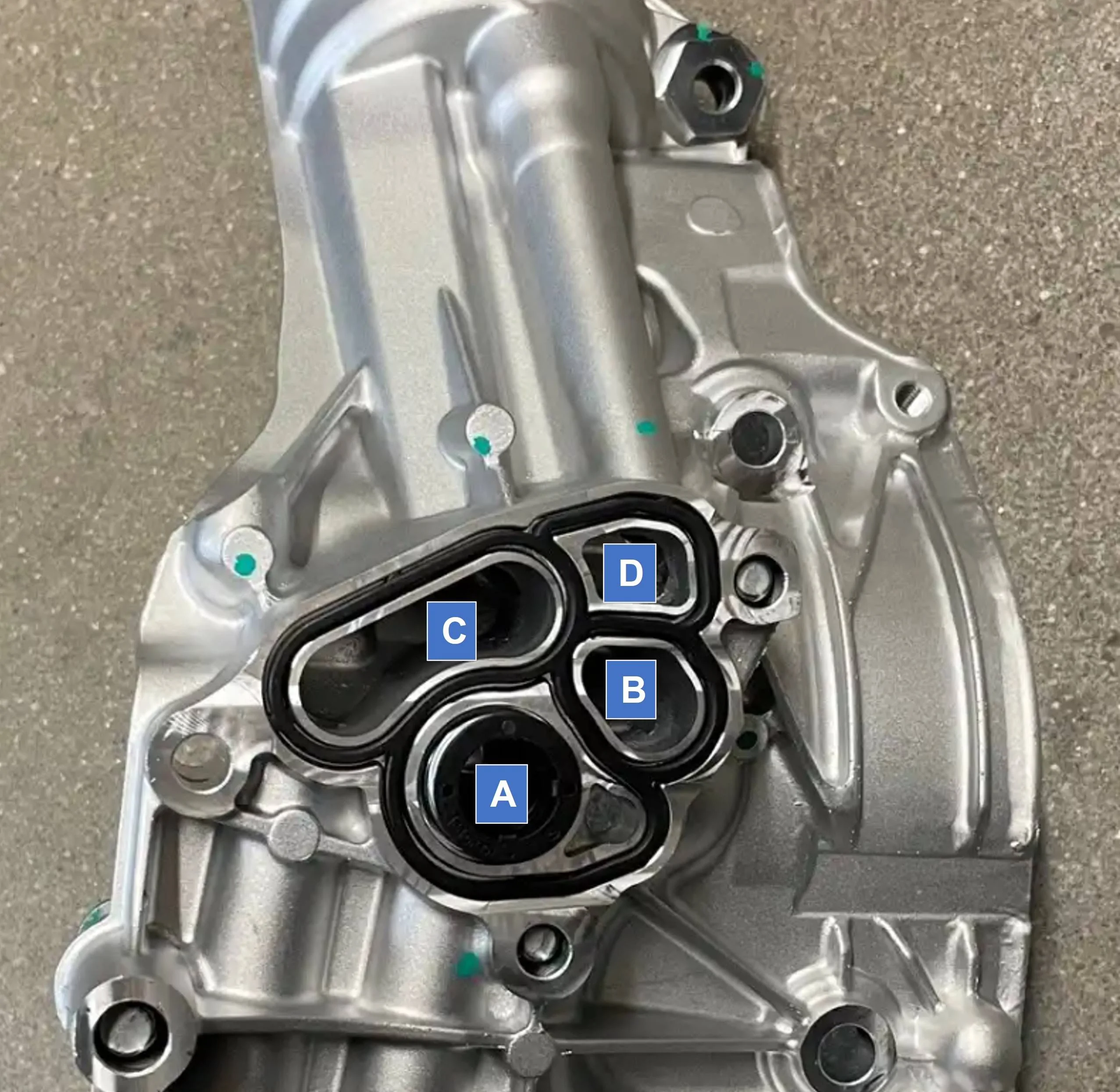 Jeep Gladiator Anatomy of the oil cooler and filter housing. oil filter assy  entrance to oil cooler 1
