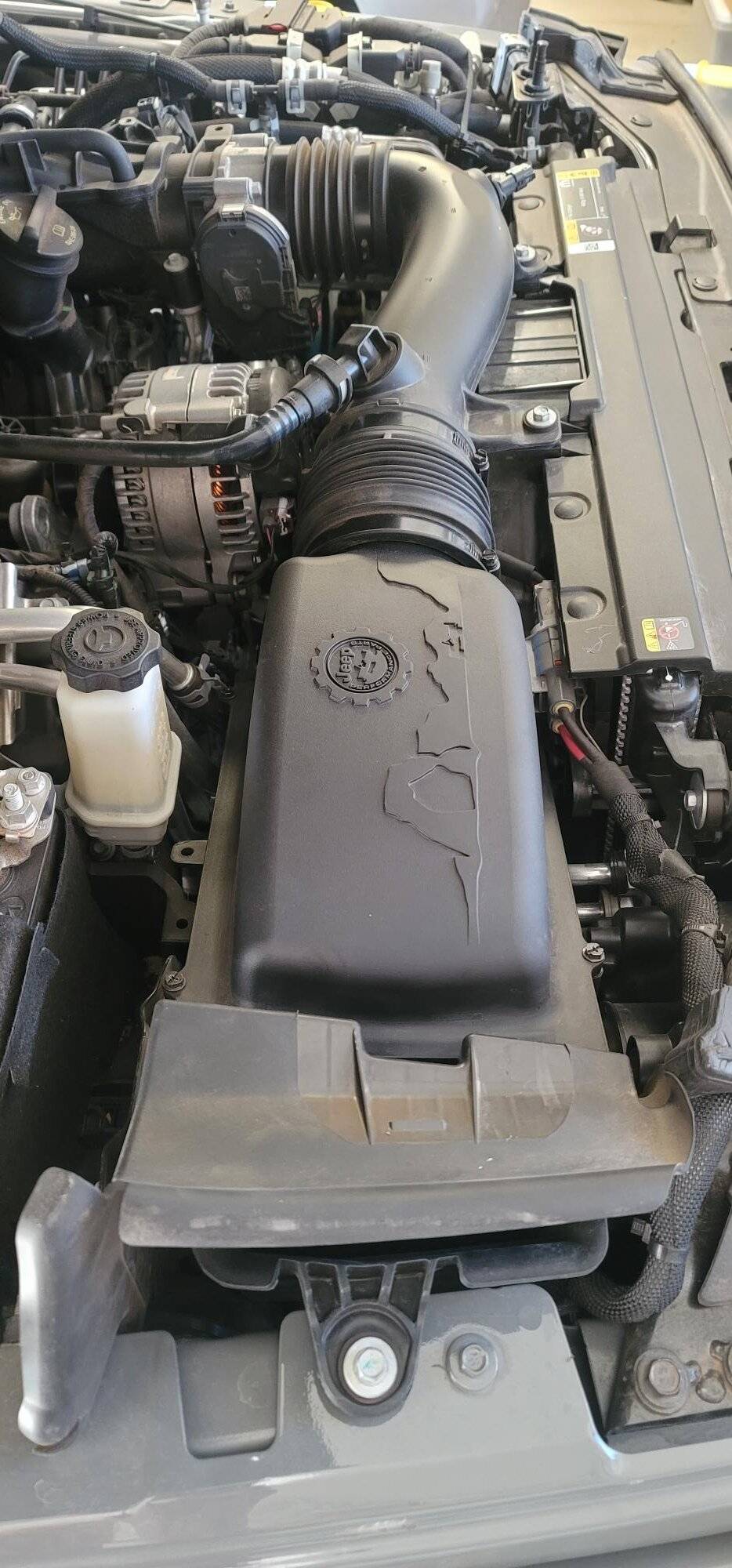 Jeep Gladiator Cut into hood to complete (vent) my Mopar CAI 20230409_074409