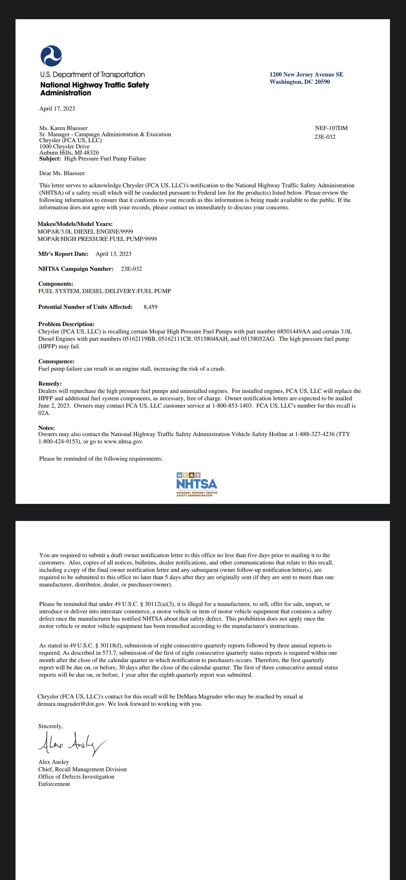 Jeep Gladiator CP4 Fuel Pump EcoDiesel Recall Screenshot_20230418-230945