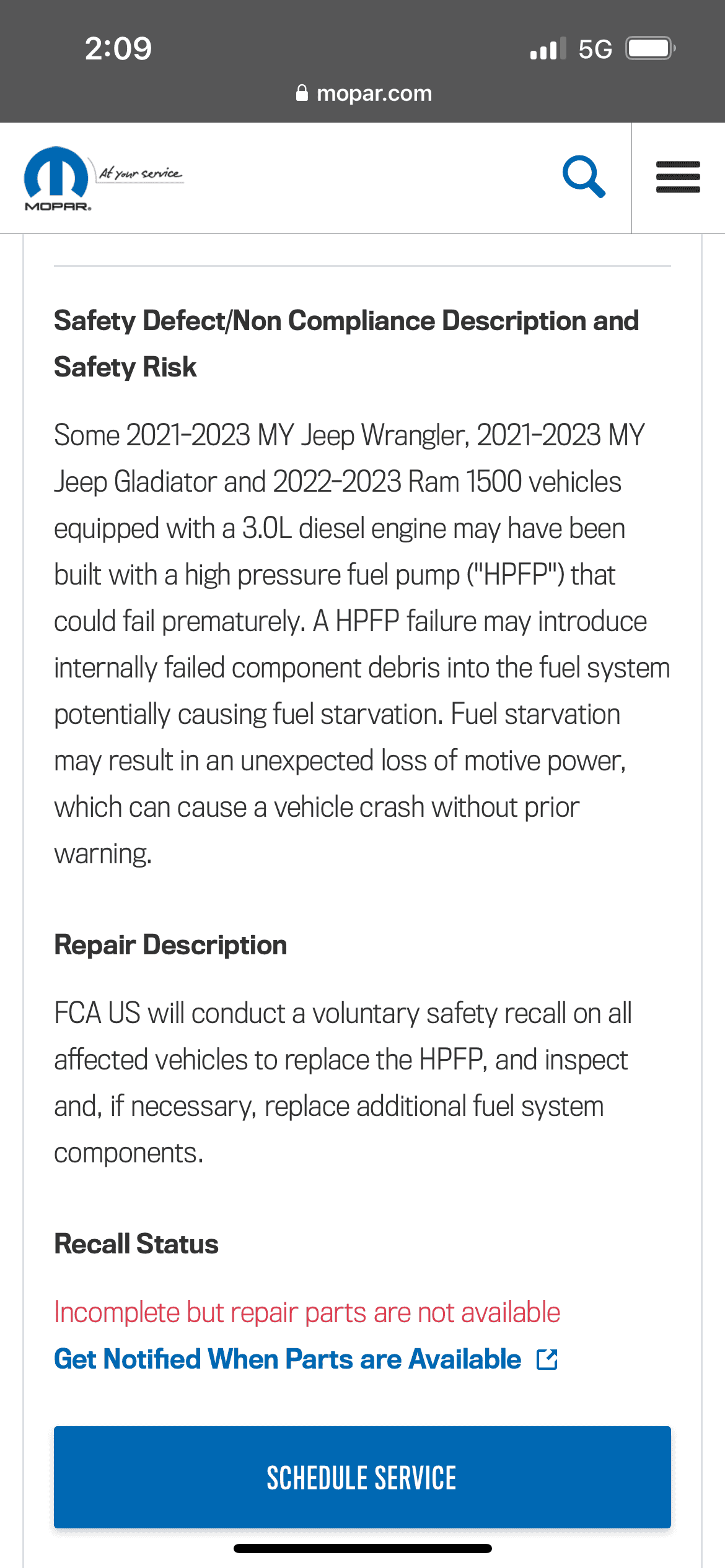 Jeep Gladiator CP4 Fuel Pump EcoDiesel Recall IMG_4184