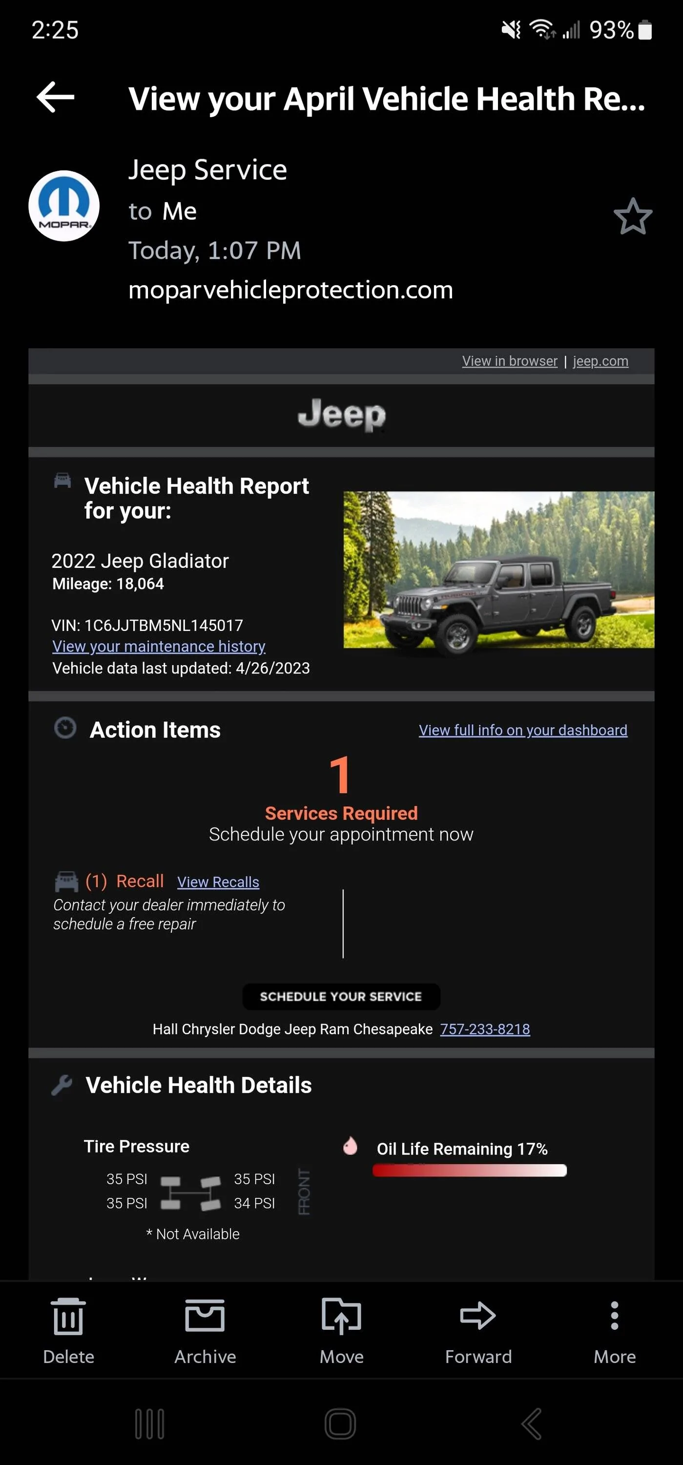 Jeep Gladiator Recall: 3.0L EcoDiesel engine high pressure fuel pump (HPFP) failure (2021-2023 Gladiator) Screenshot_20230426_142552_Yahoo Mail