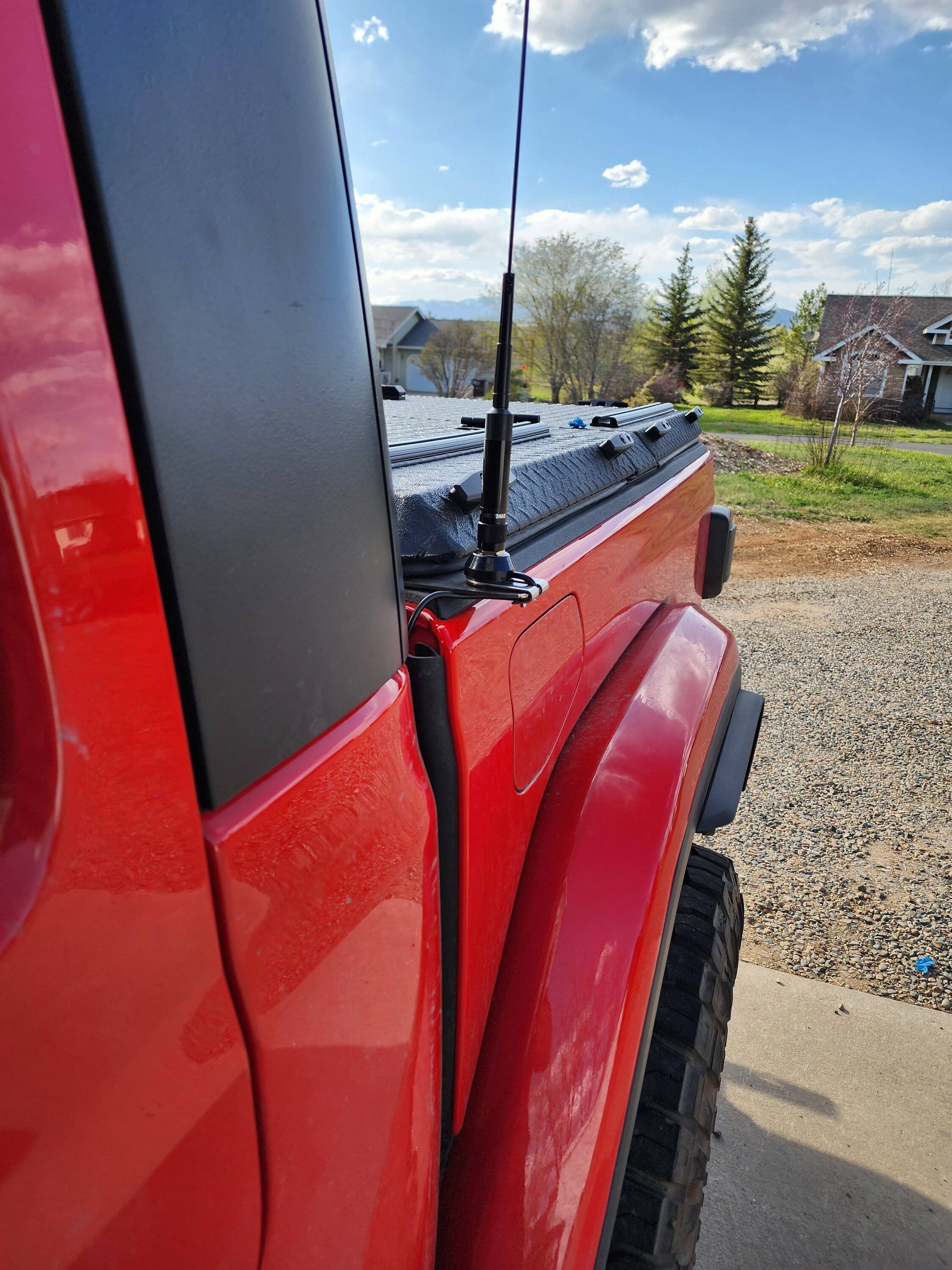 Jeep Gladiator GMRS / CB antenna locations - near A pillar or mid point on hood 20230501_174700