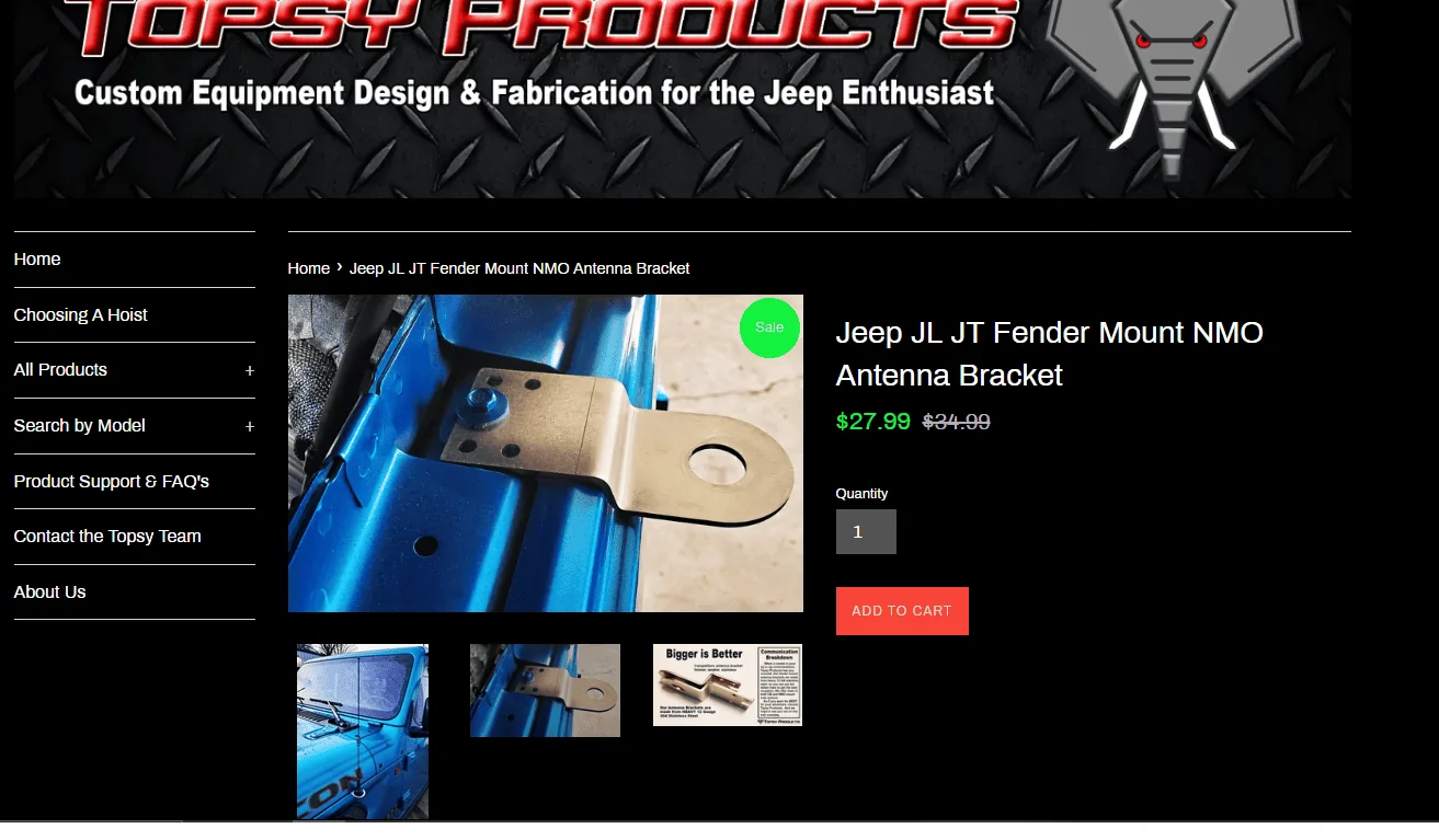 Jeep Gladiator GMRS / CB antenna locations - near A pillar or mid point on hood 1683076133340